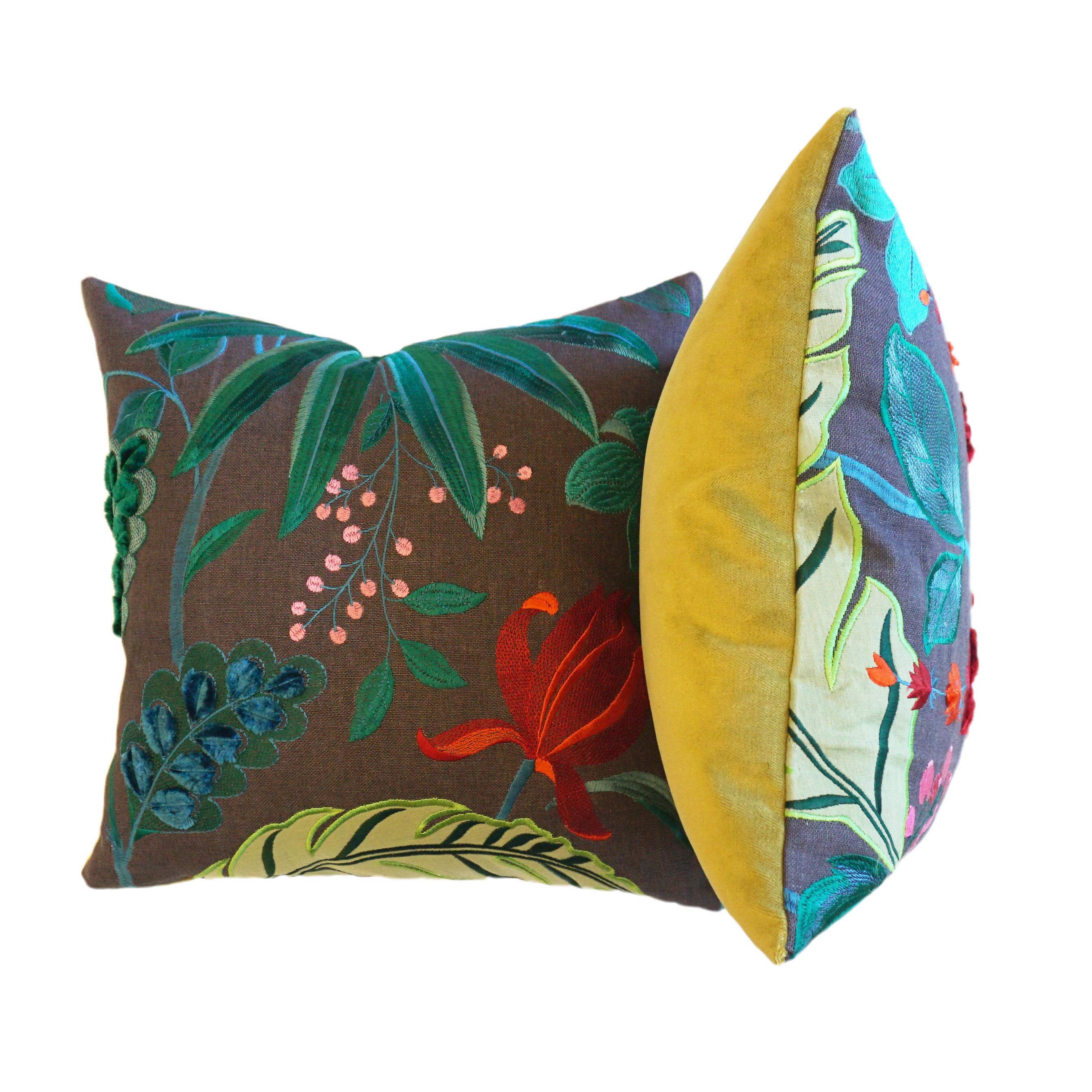 These vibrant throw pillows are made with Matthew Williamson’s Floridita fabric featuring stunning floral embroidery on linen. The back is accented in lime green velvet. All pillows are handmade at our studio in Norwalk, CT. 

Measurements

14”