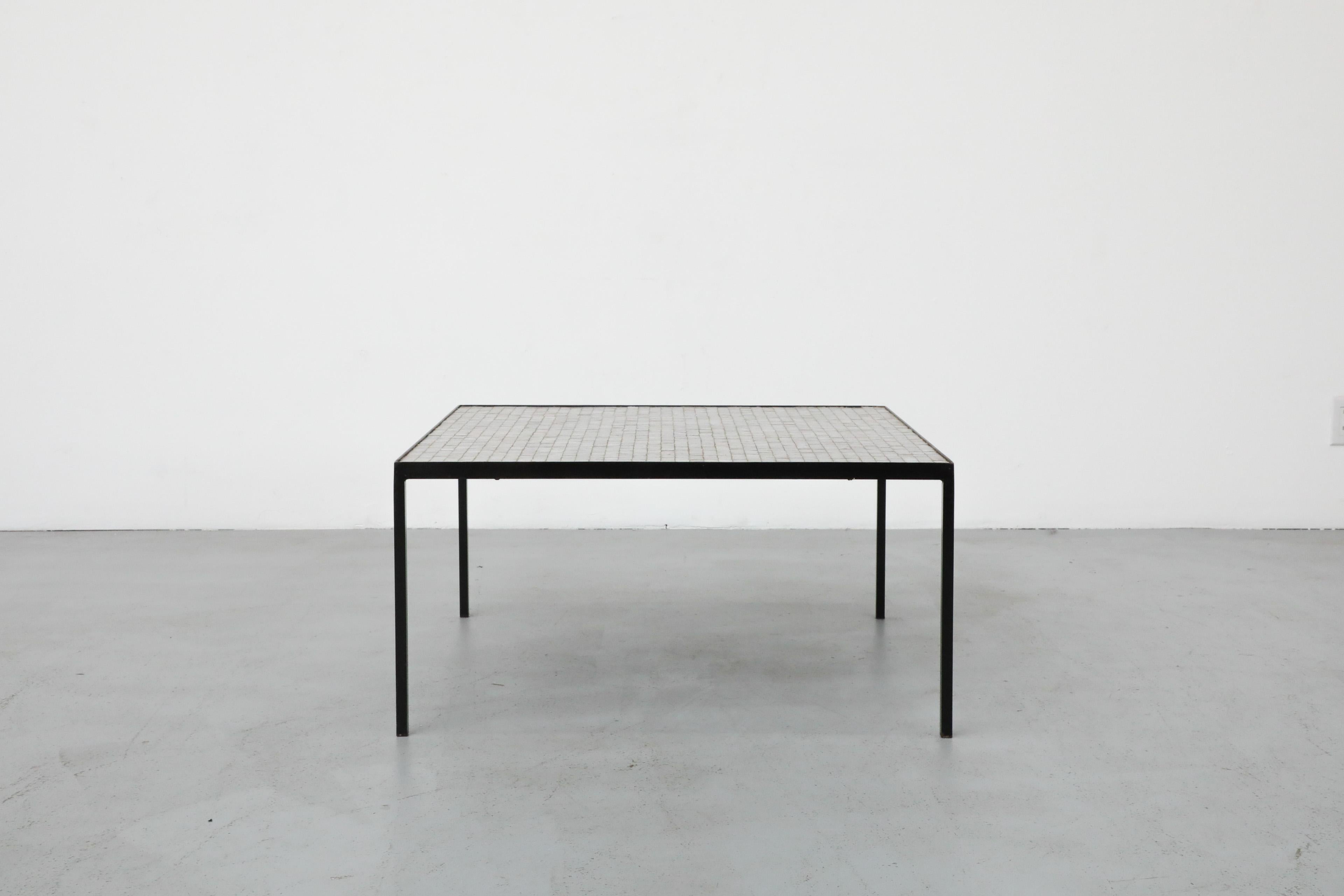 Mid-Century Modern Floris Fiedeldij Square White & Gray Mosaic Tile Table for Artimeta, Black Legs For Sale