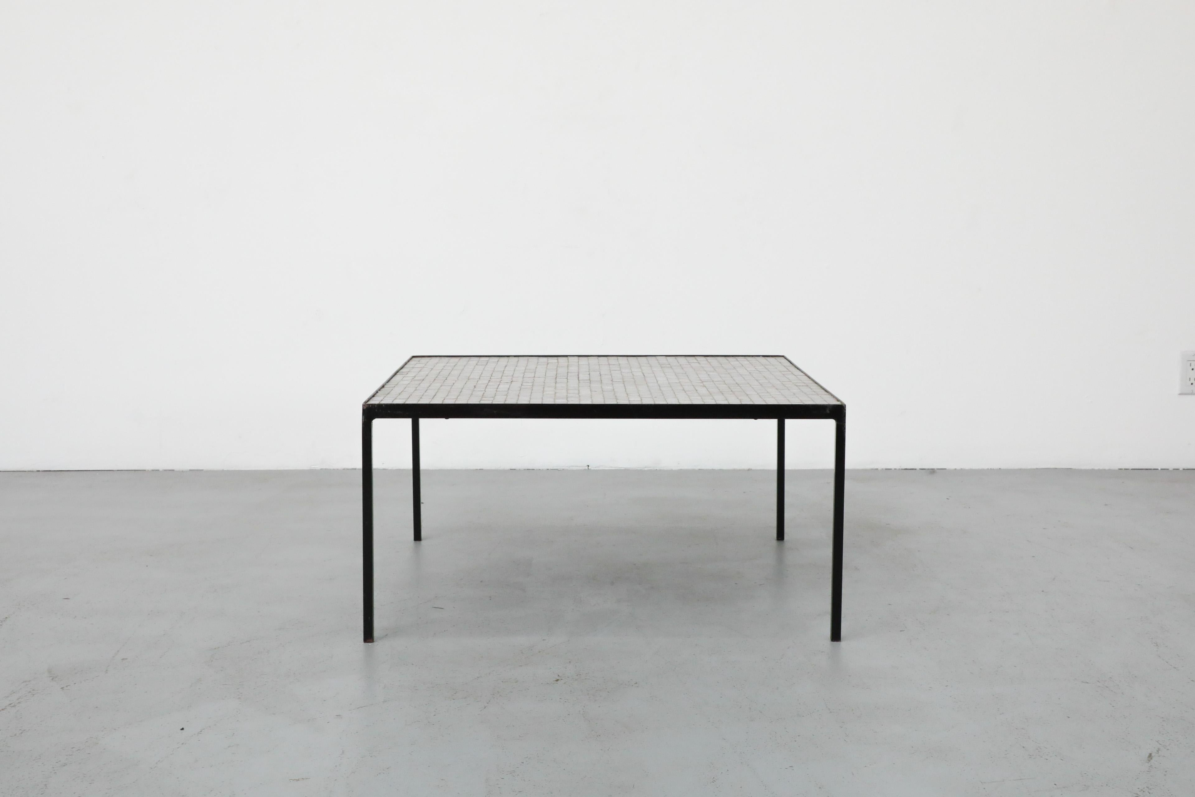 Enameled Floris Fiedeldij Square White & Gray Mosaic Tile Table for Artimeta, Black Legs For Sale