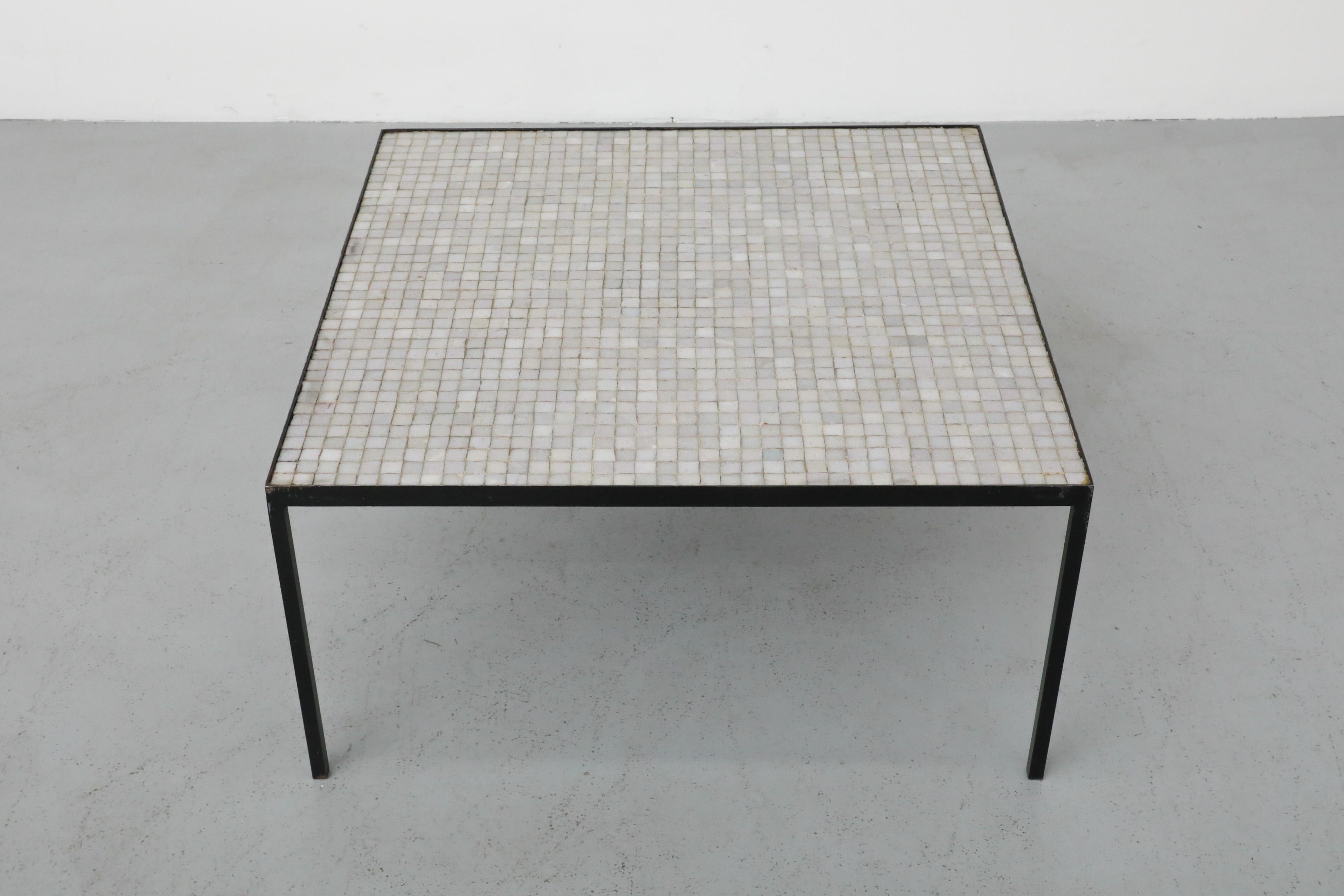 Floris Fiedeldij Square White & Gray Mosaic Tile Table for Artimeta, Black Legs In Good Condition For Sale In Los Angeles, CA