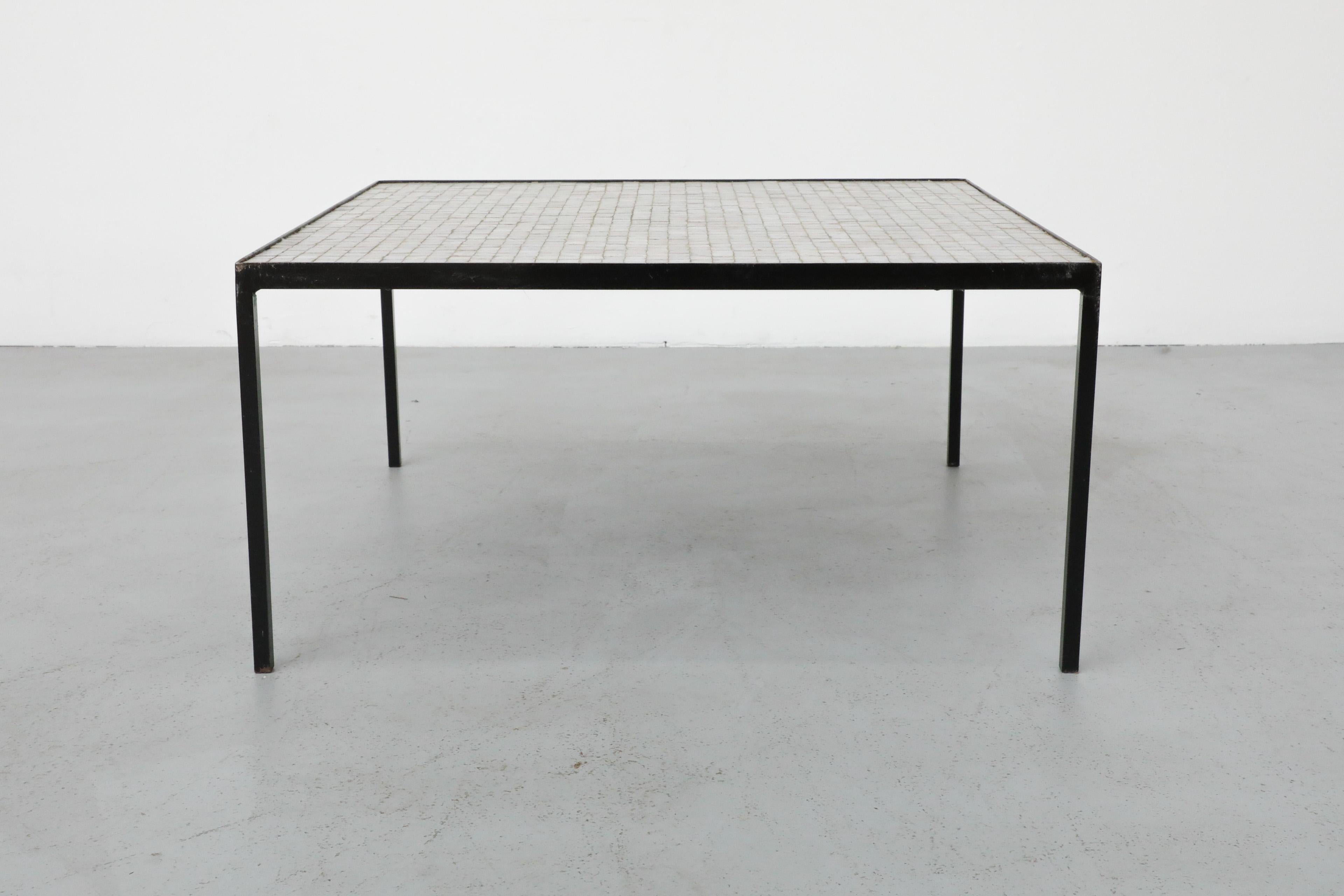 Mid-20th Century Floris Fiedeldij Square White & Gray Mosaic Tile Table for Artimeta, Black Legs For Sale