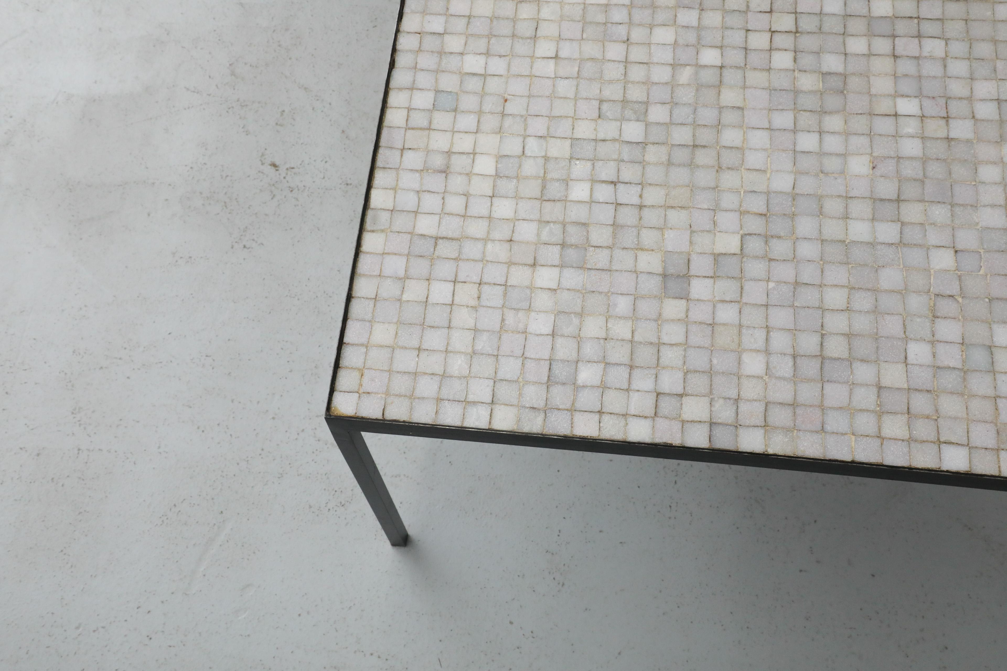 Metal Floris Fiedeldij Square White & Gray Mosaic Tile Table for Artimeta, Black Legs For Sale
