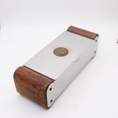 FLORON Chicago 1930 Art Deco Scatola da scrivania geometrica in acciaio e legno di cedro intagliato