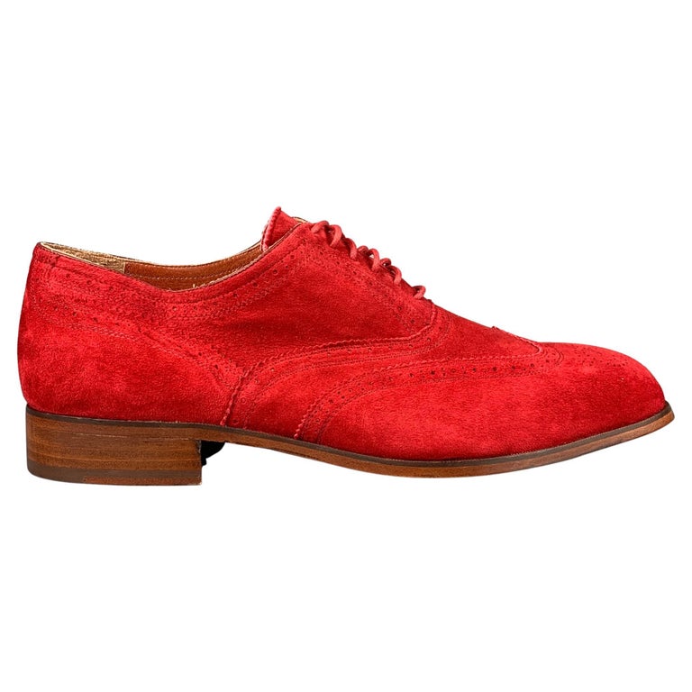 FLORSHEIM by DUCKIE BROWN Size 13 Red Perforated Leather Wingtip Lace Up  Shoes For Sale at 1stDibs