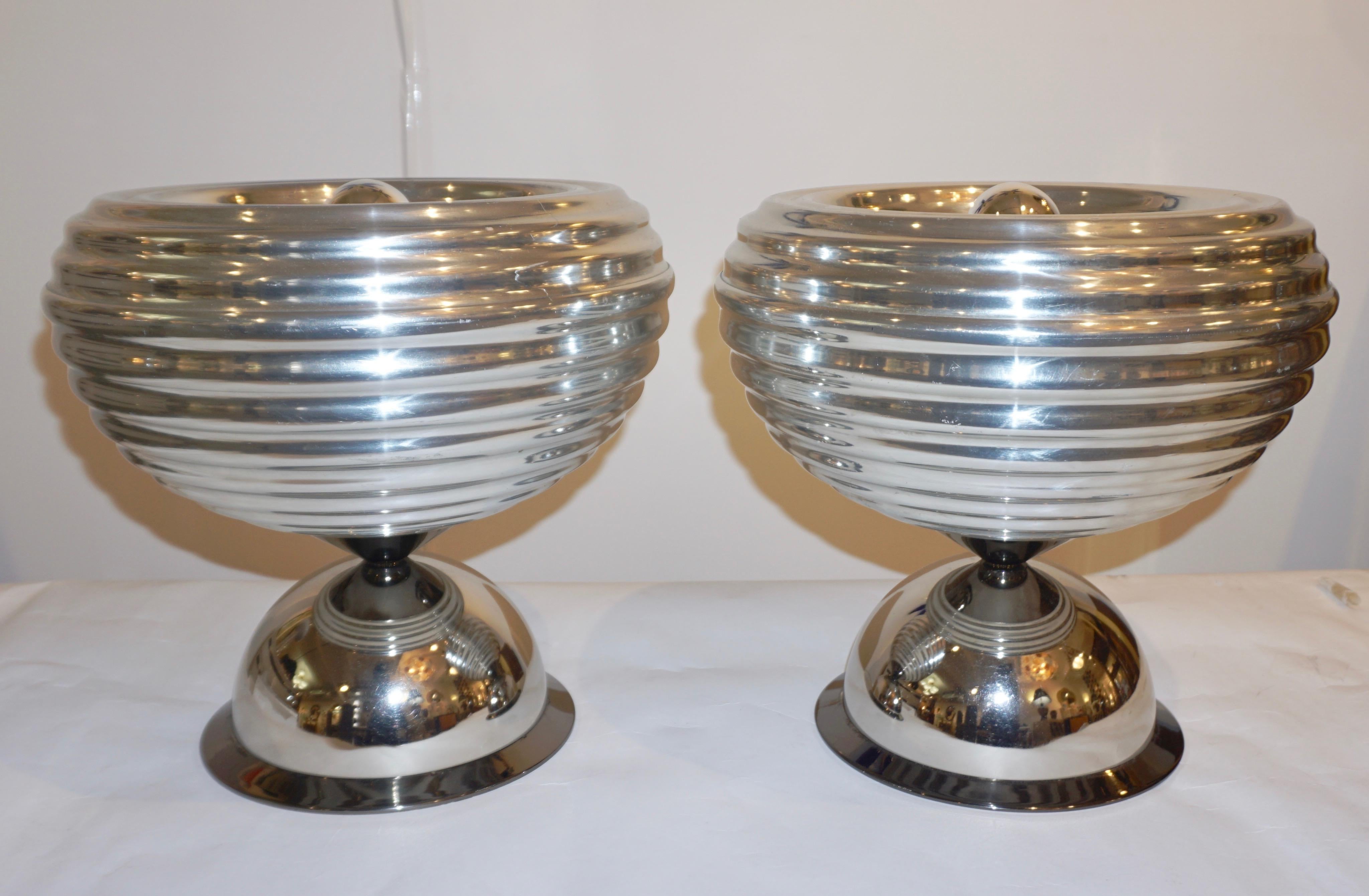 Flos 1960s Silver Tone Pair of Castiglioni Round Polished Aluminum Table Lamps 11