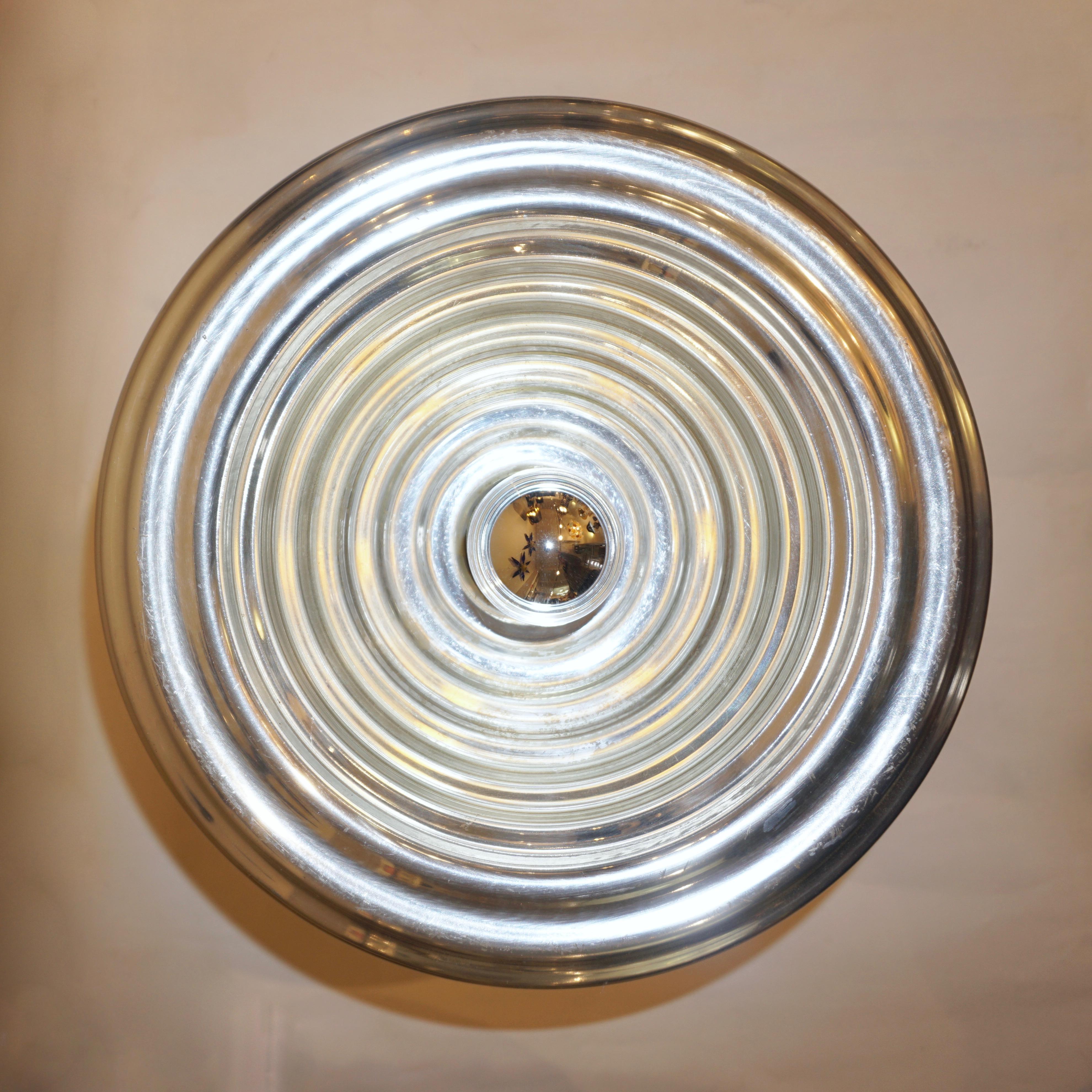 Mid-20th Century Flos 1960s Silver Tone Pair of Castiglioni Round Polished Aluminum Table Lamps