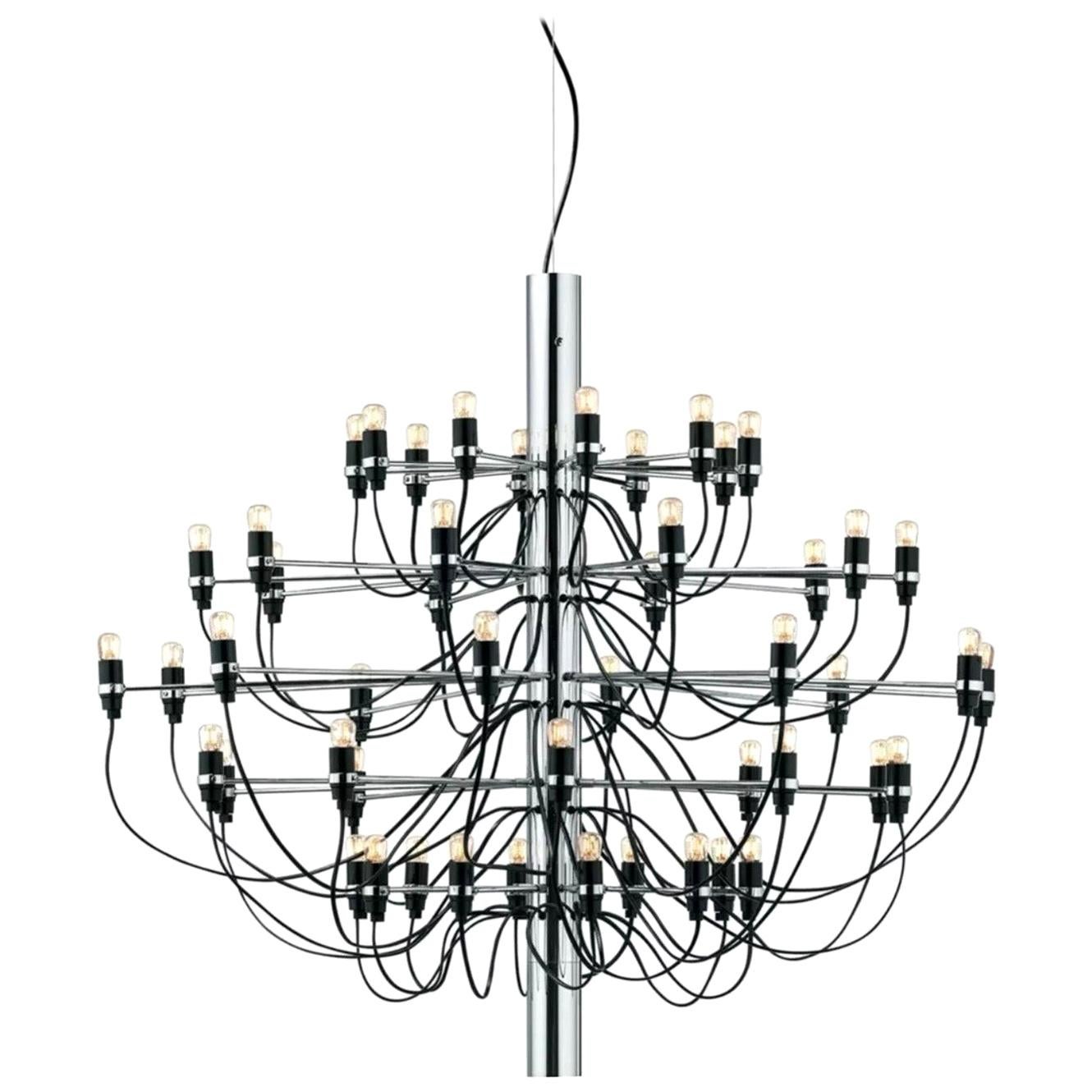 Flos 2097 / 30 Light Bulbs Iron Suspension Pendant Chandelier by Gino Sarfatti