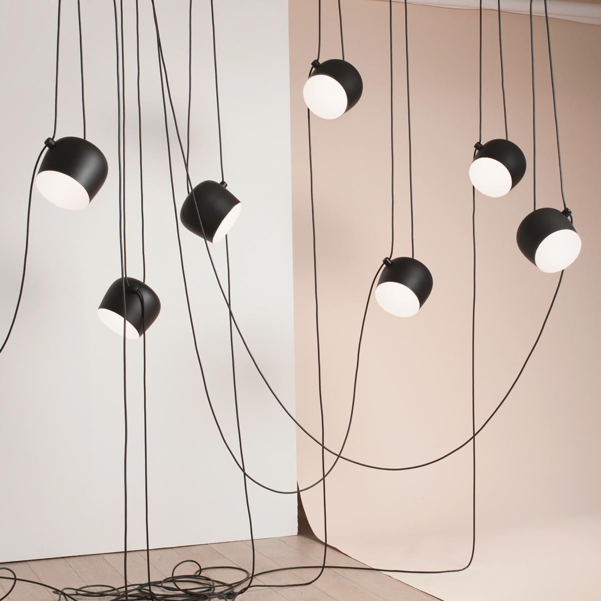 Italian Bouroullec Modern Black Pendant Aim Five Light Set w/ Canopy for FLOS, in stock For Sale