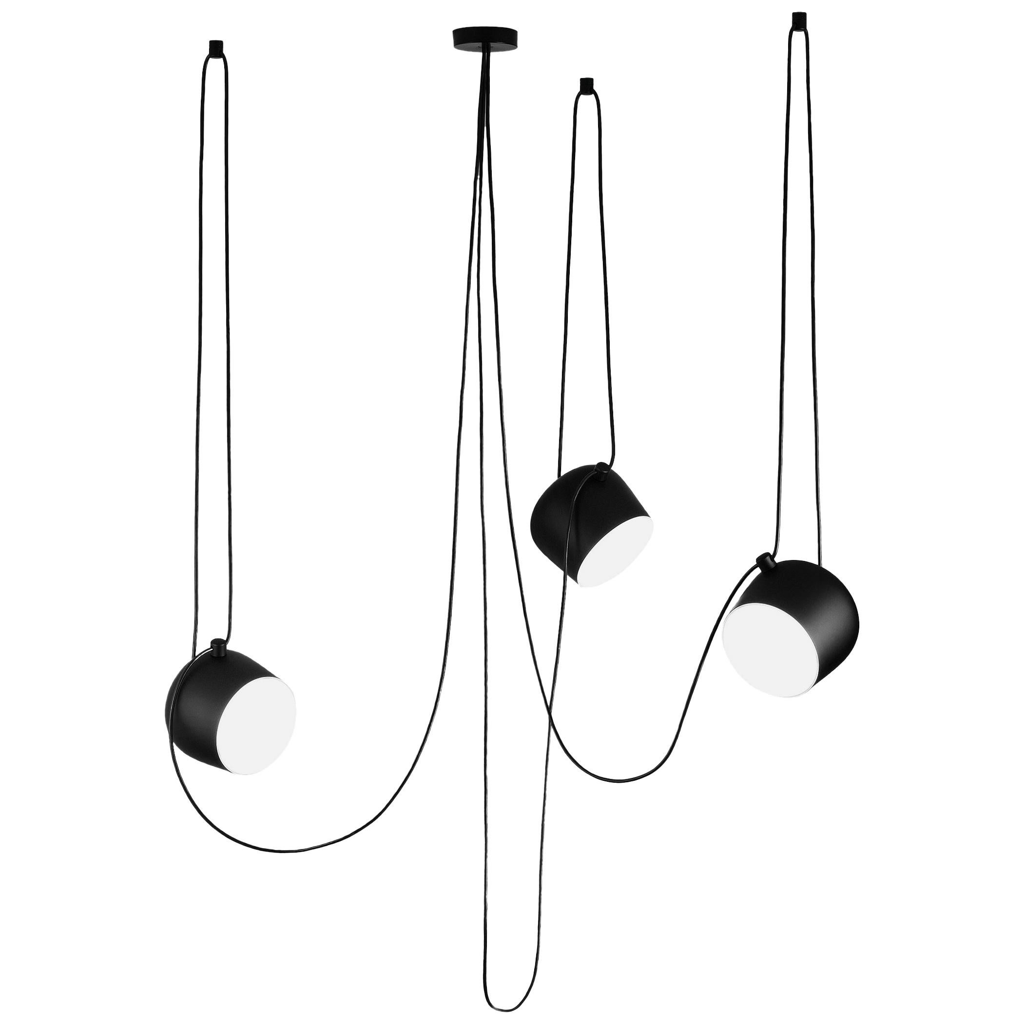 Ensemble de trois lampes à suspension noires modernes Bouroullec Aim avec baldaquin pour FLOS, en stock