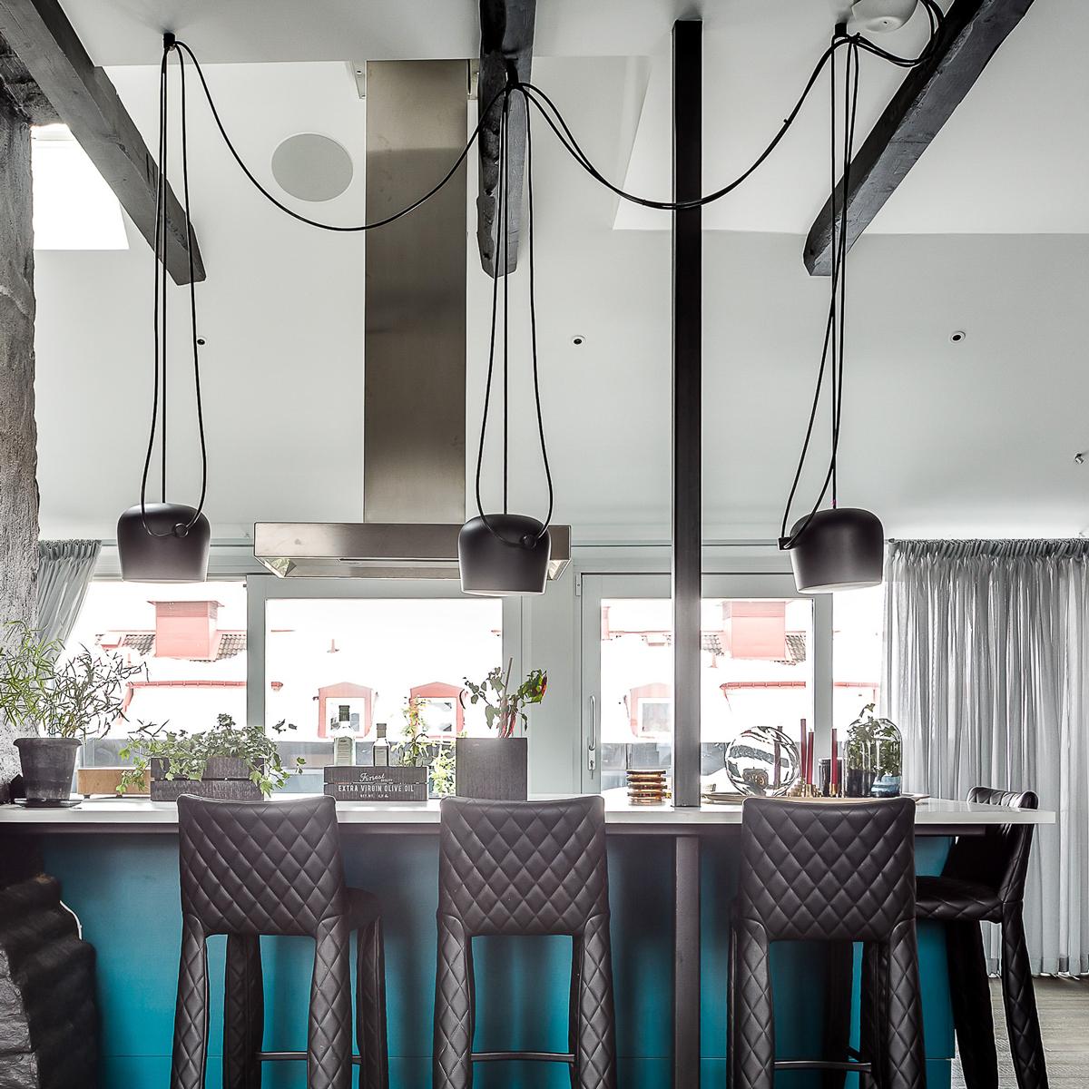 Italian Bouroullec Modern Black Hanging Pendant Small Aim Five Light & Canopy for FLOS For Sale