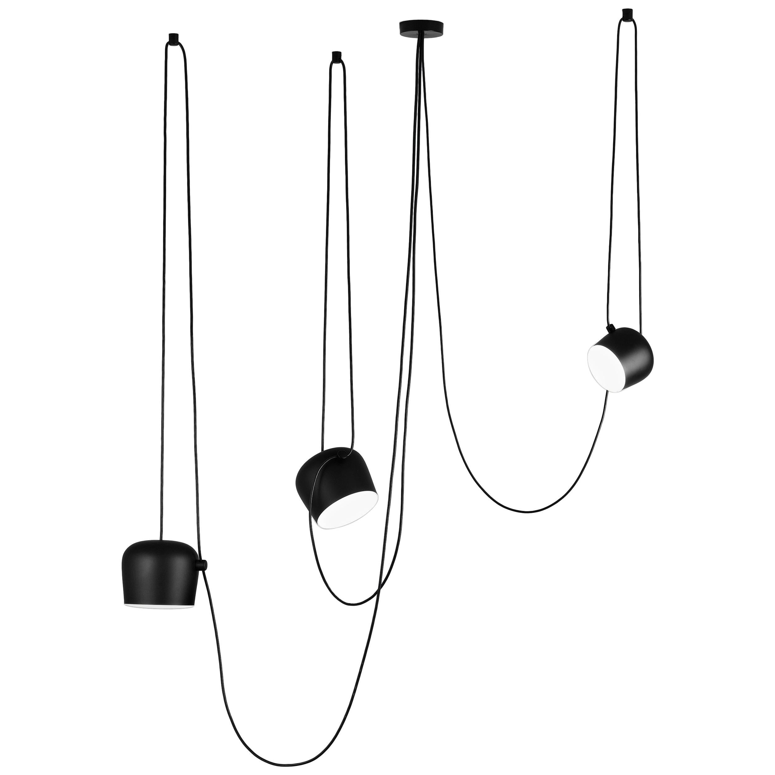 Bouroullec Modern Black Hanging Pendant Small Aim Three Light & Canopy for FLOS