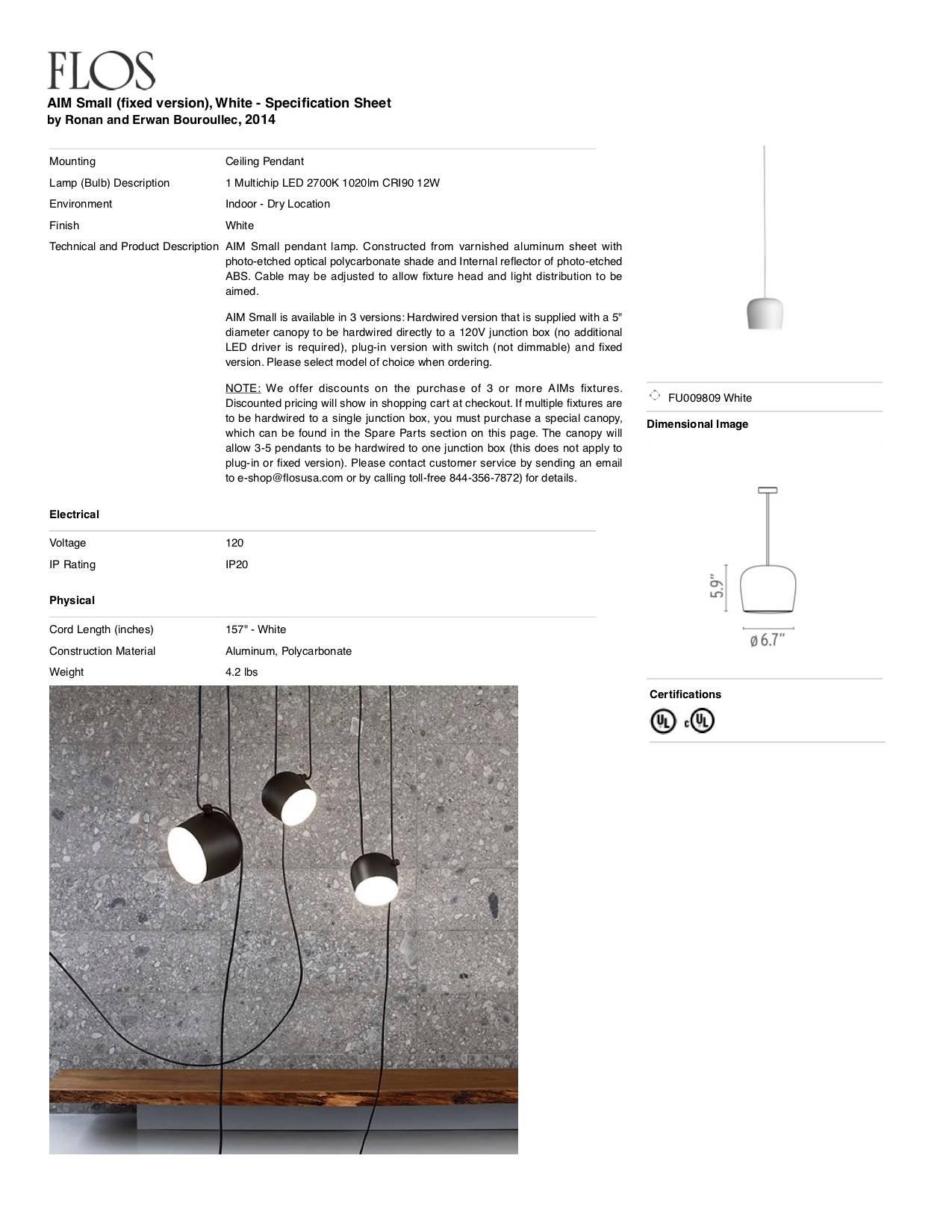 Italiano Flos Aim, piccola lampada a sospensione di colore bianco di Ronan and Erwan Bouroullec in vendita