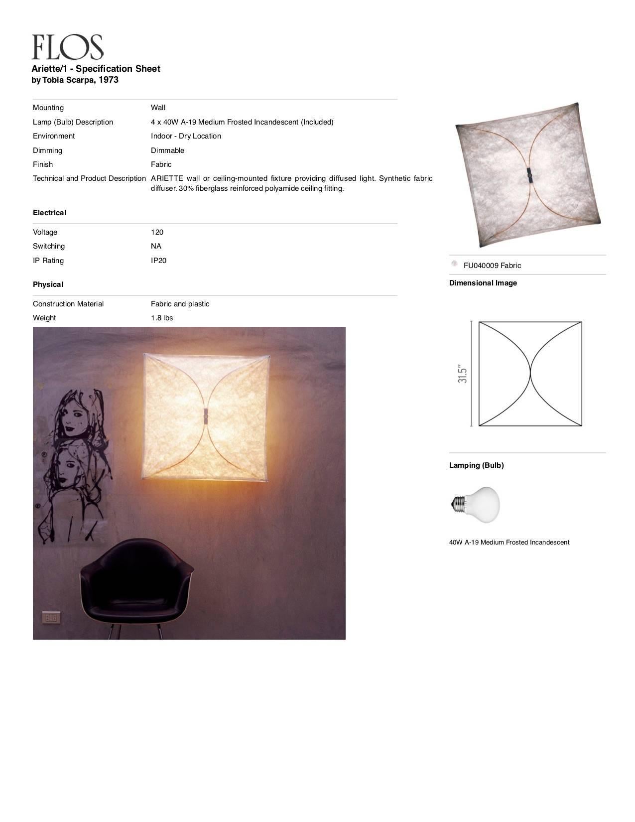 FLOS Ariette 1 Small Dimmable Wall Lamp by Tobia Scarpa In New Condition For Sale In Brooklyn, NY