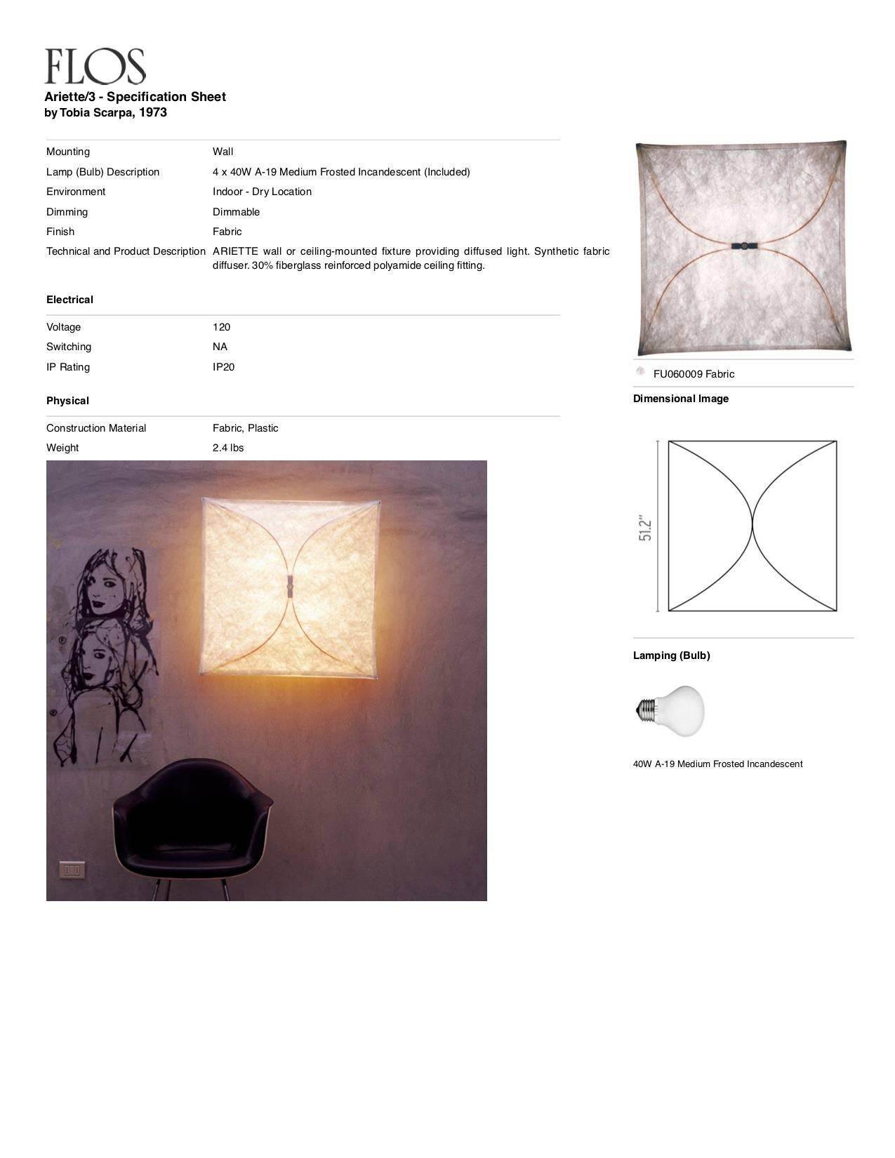 FLOS Ariette 3 Large Dimmable Wall Lamp by Tobia Scarpa In New Condition In Brooklyn, NY
