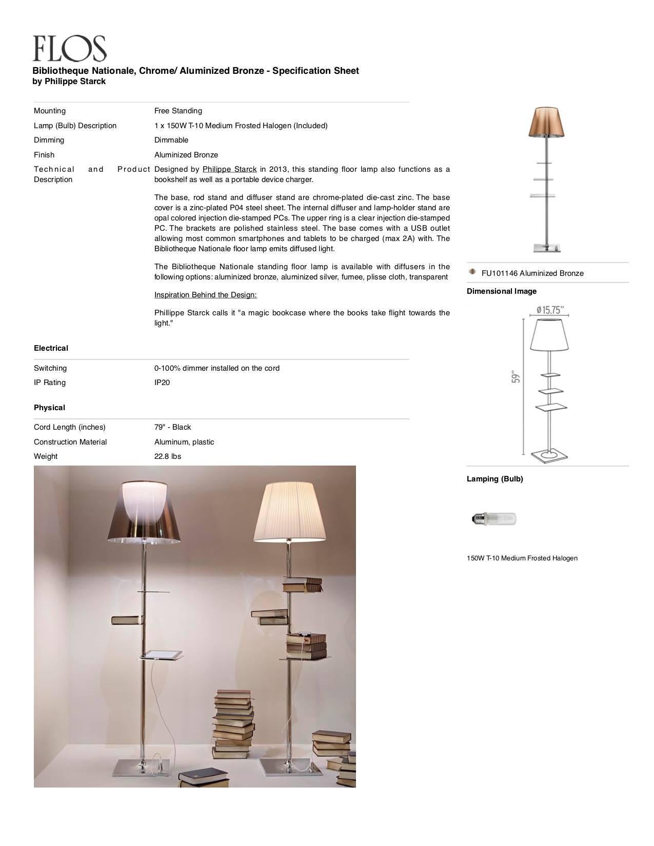 FLOS Bibliotheque Nationale Chrome Floor Lamp with Bronze Shade, Philippe Starck In New Condition For Sale In Brooklyn, NY
