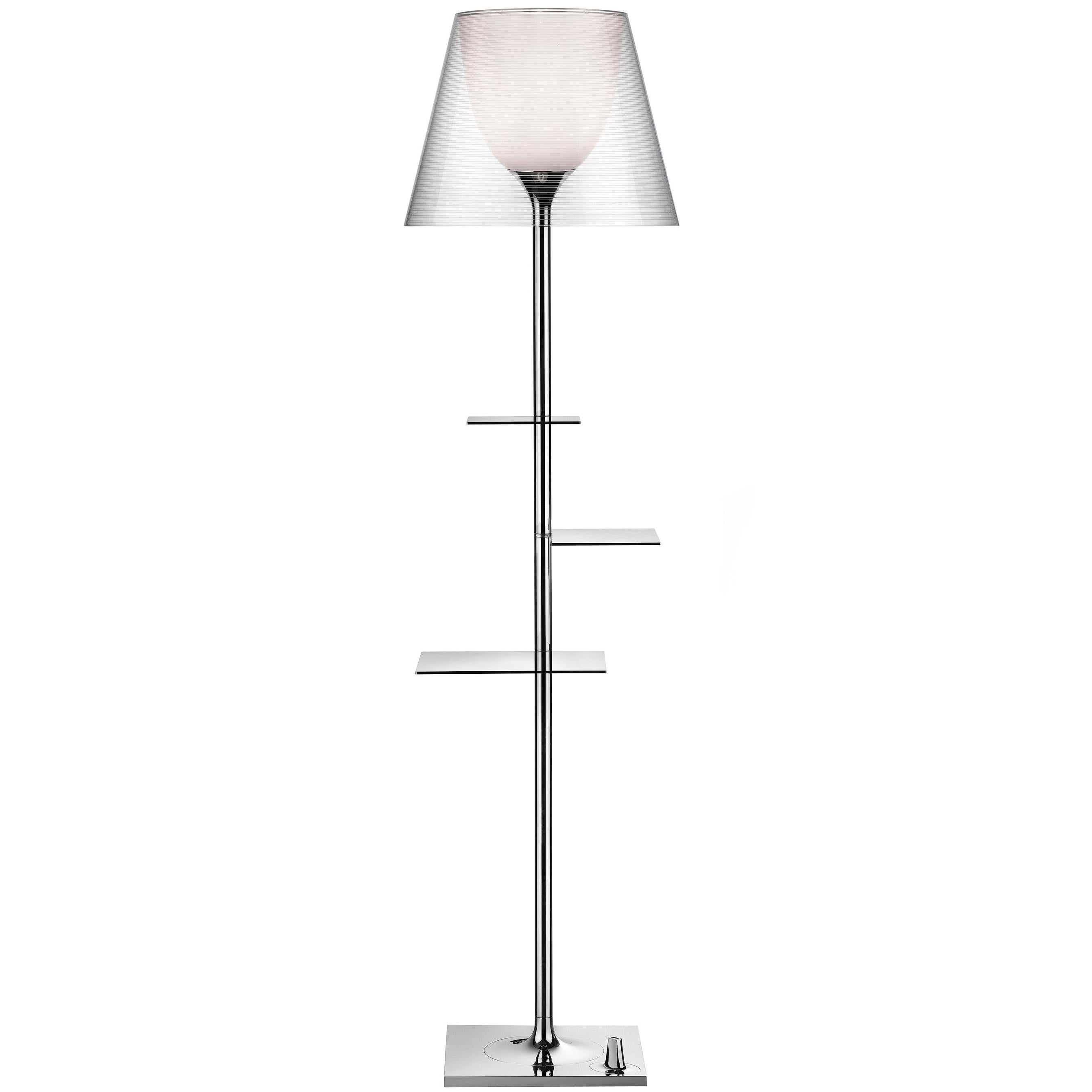 FLOS Bibliotheque Nationale Chrome Floor Lamp with Clear Shade, Philippe Starck