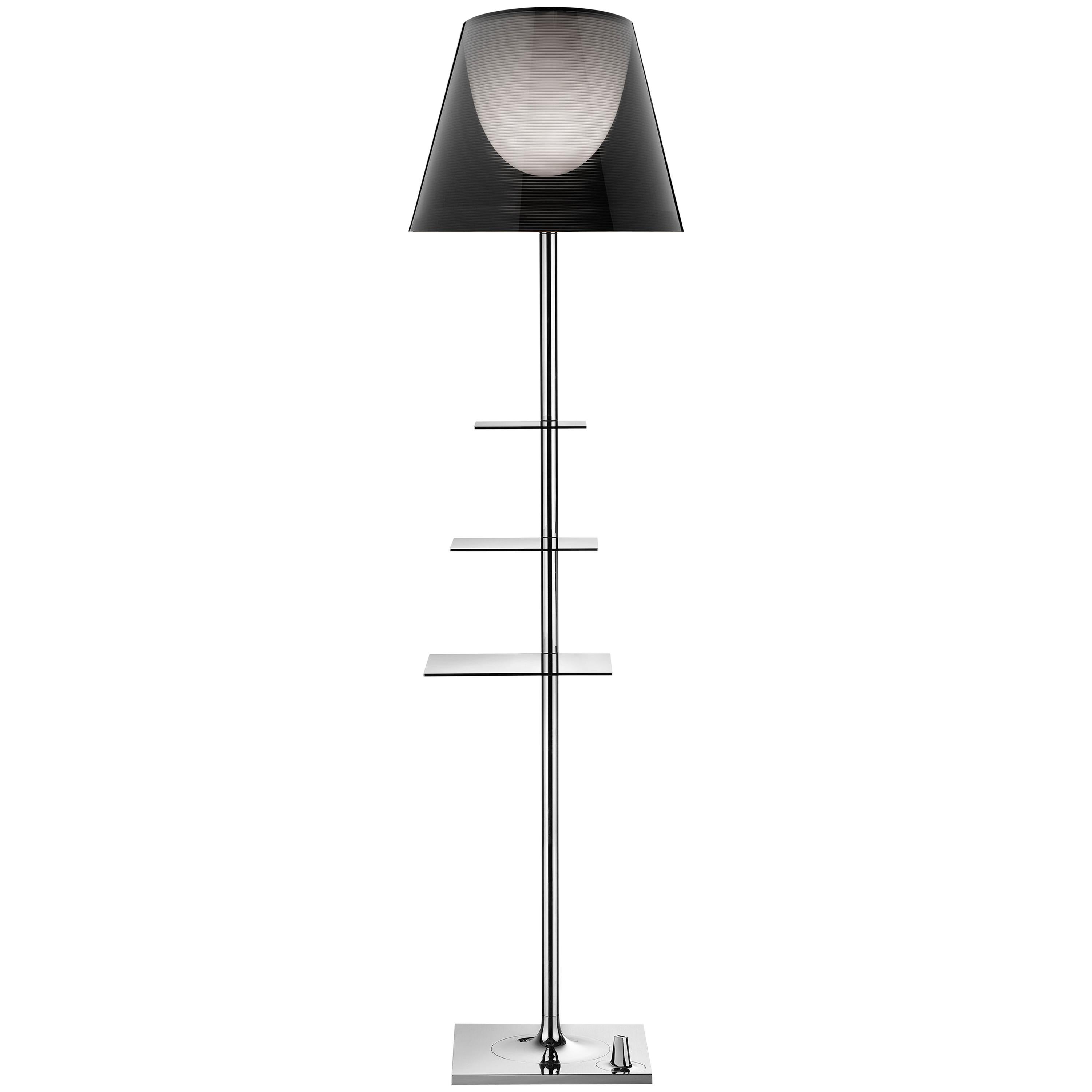 FLOS Bibliotheque Nationale Chrome Floor Lamp with Fumee Shade, Philippe Starck For Sale