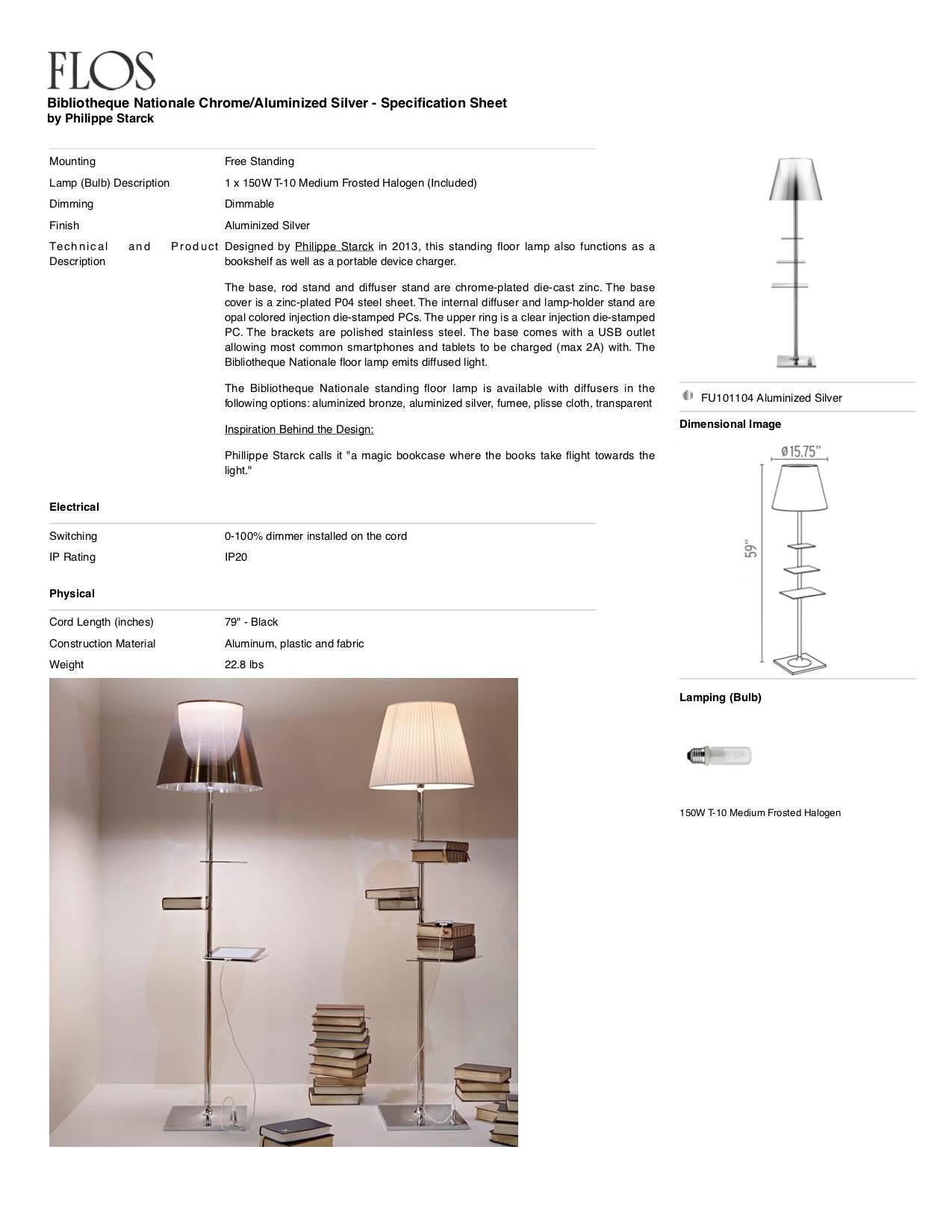 Lampadaire chromé de la Bibliothèque nationale FLOS avec abat-jour en argent, Philippe Starck Neuf - En vente à Brooklyn, NY