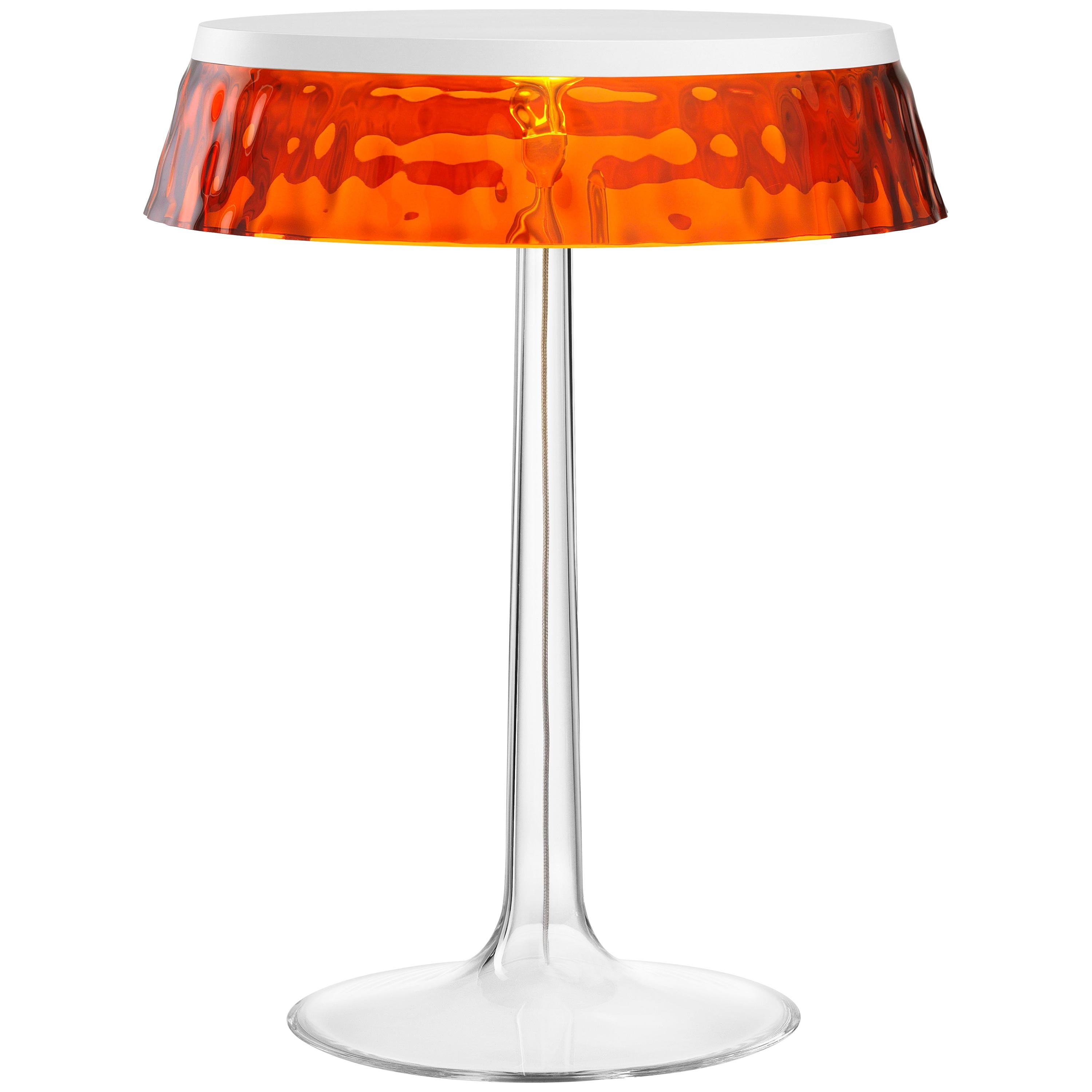 Lampe de bureau FLOS Bon Jour chromée avec couronne en ambre par Philippe Starck