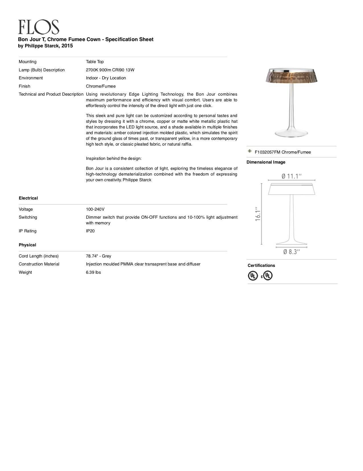 italien Lampe de bureau FLOS Bon Jour chromée avec couronne Fumee de Philippe Starck en vente