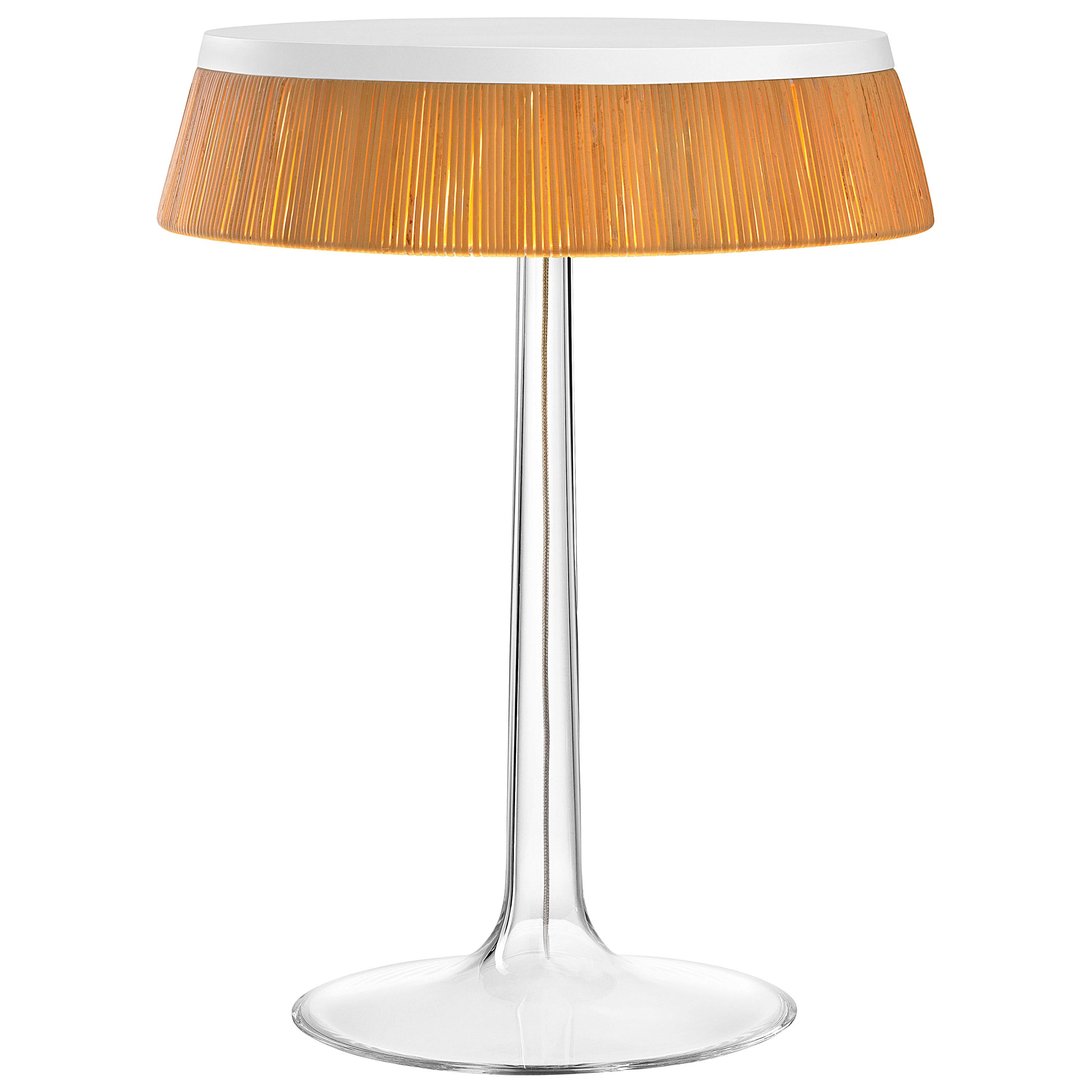 FLOS Bon Jour Lámpara de mesa cromada con corona de ratán by Philippe Starck