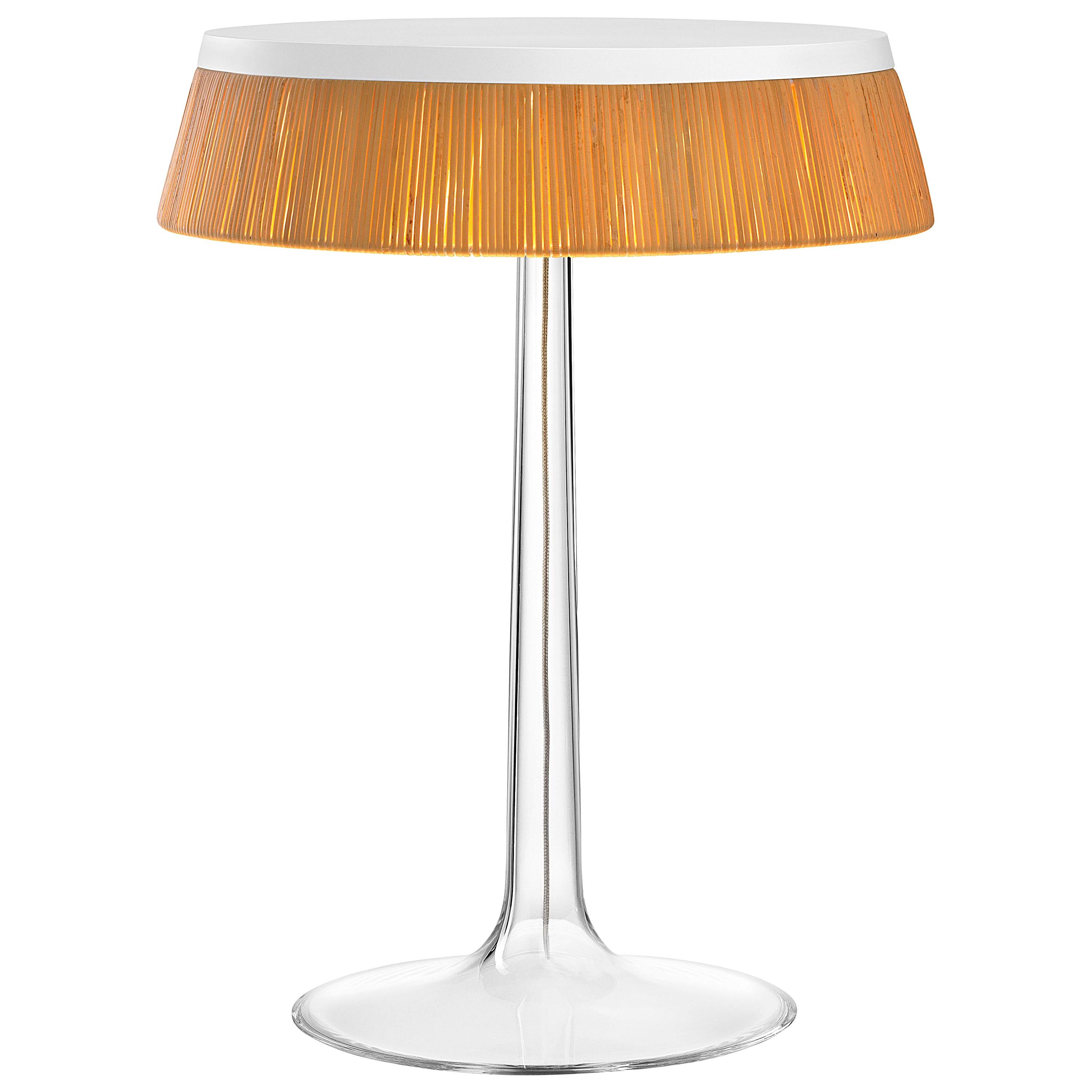 FLOS Bon Jour Chrom-Tischlampe mit Rattankrone von Philippe Starck