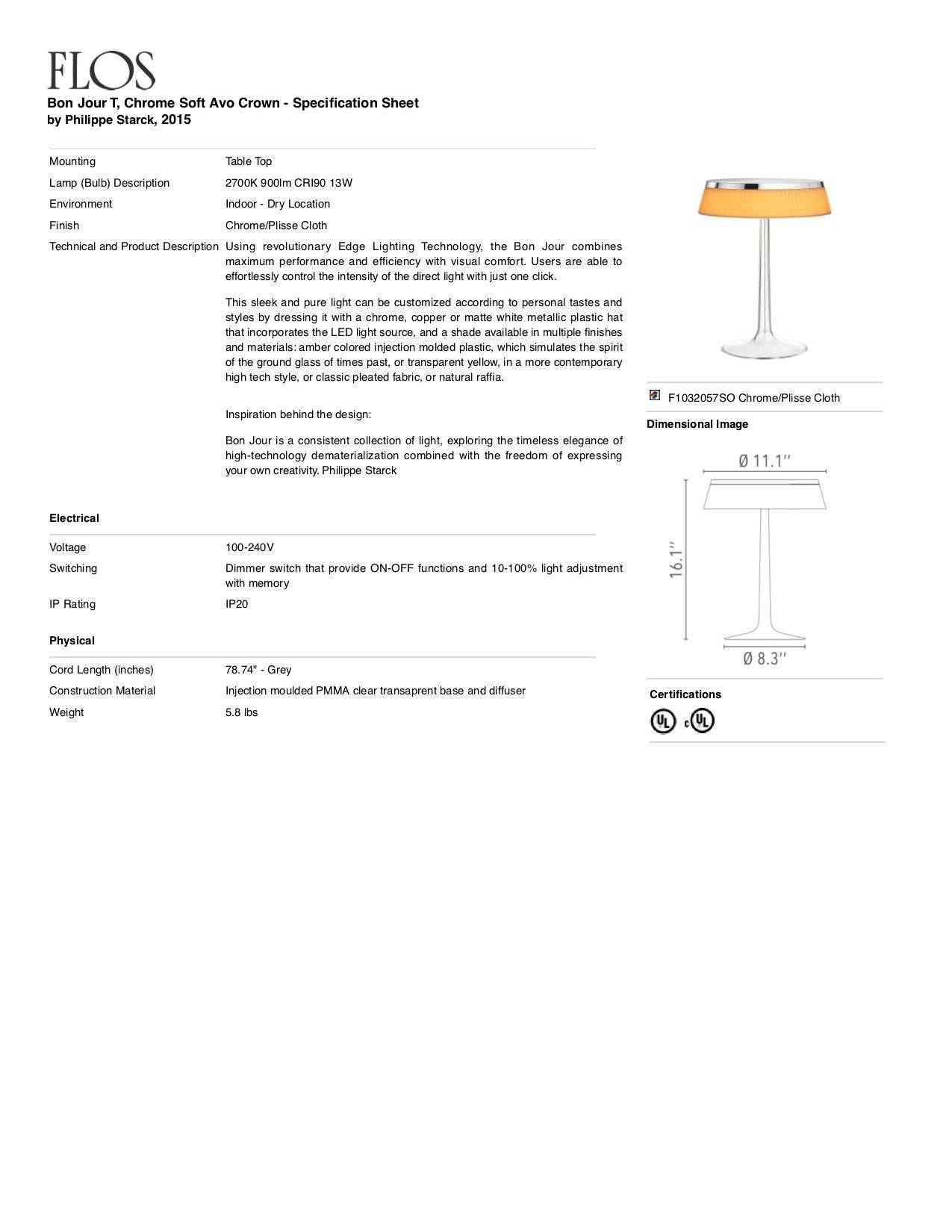 FLOS Bon Jour Chrome Table Lamp w/ Soft Avo Crown by Philippe Starck In New Condition For Sale In Brooklyn, NY