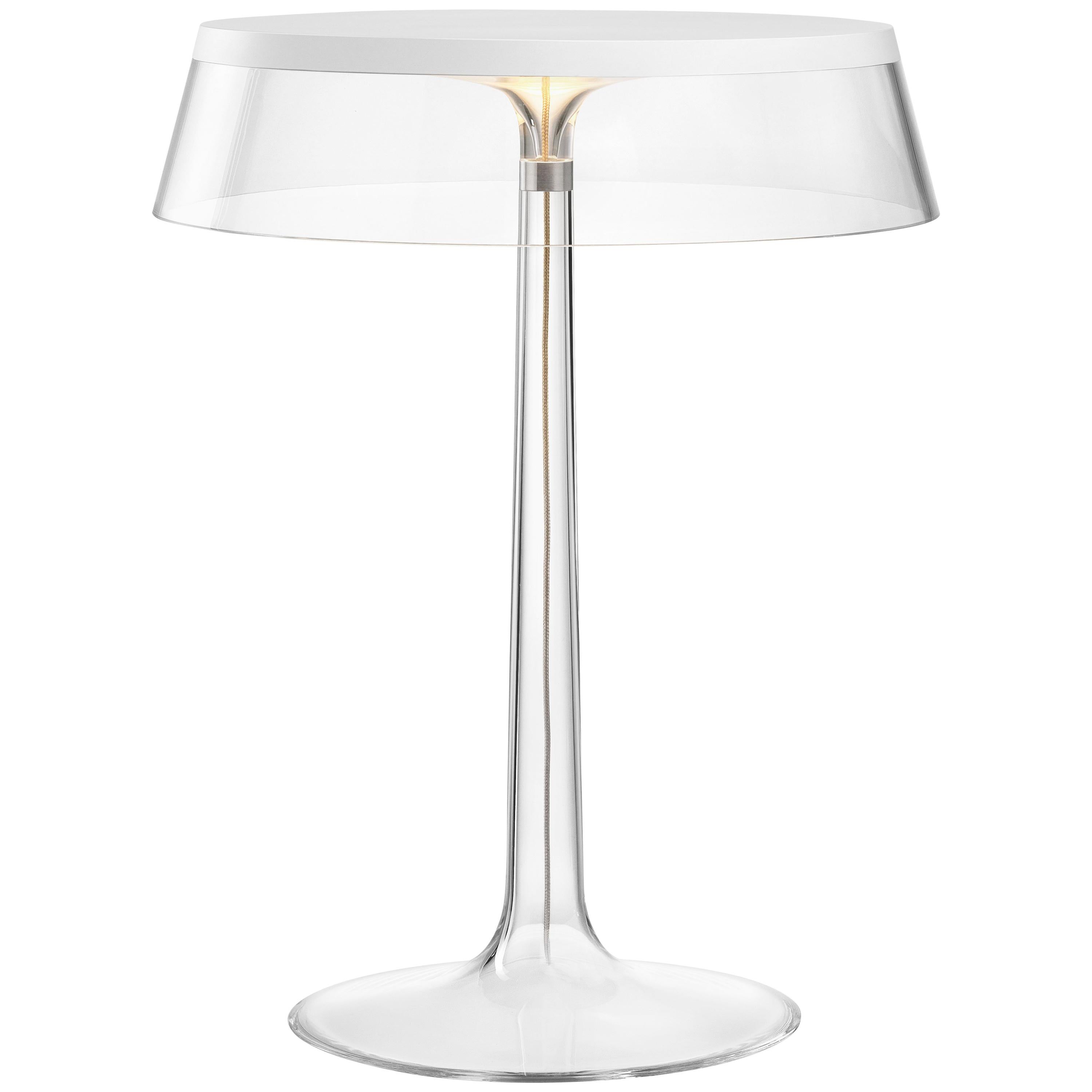 Lampe de table chromée FLOS Bon Jour avec couronne transparente by Philippe Starck en vente
