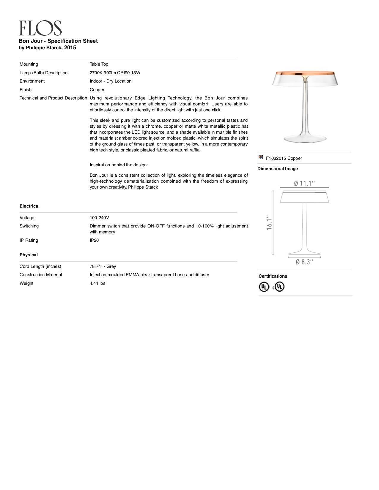 italien Lampe de bureau LED Bon Jour en cuivre FLOS de Philippe Starck en vente