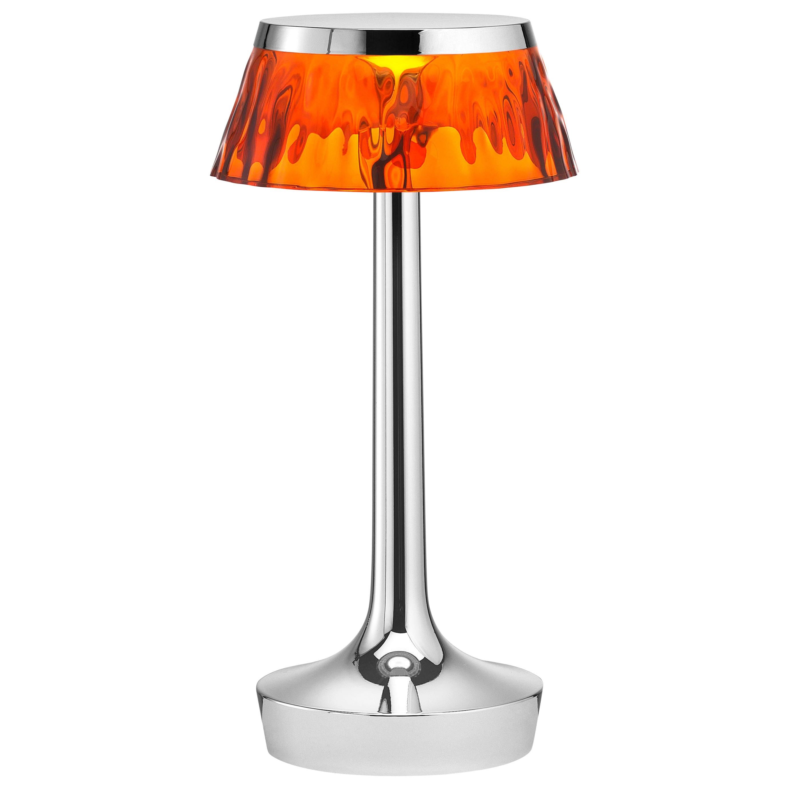 FLOS Bon Jour Unplugged Chrome Lamp w/ Amber Crown by Philippe Starck