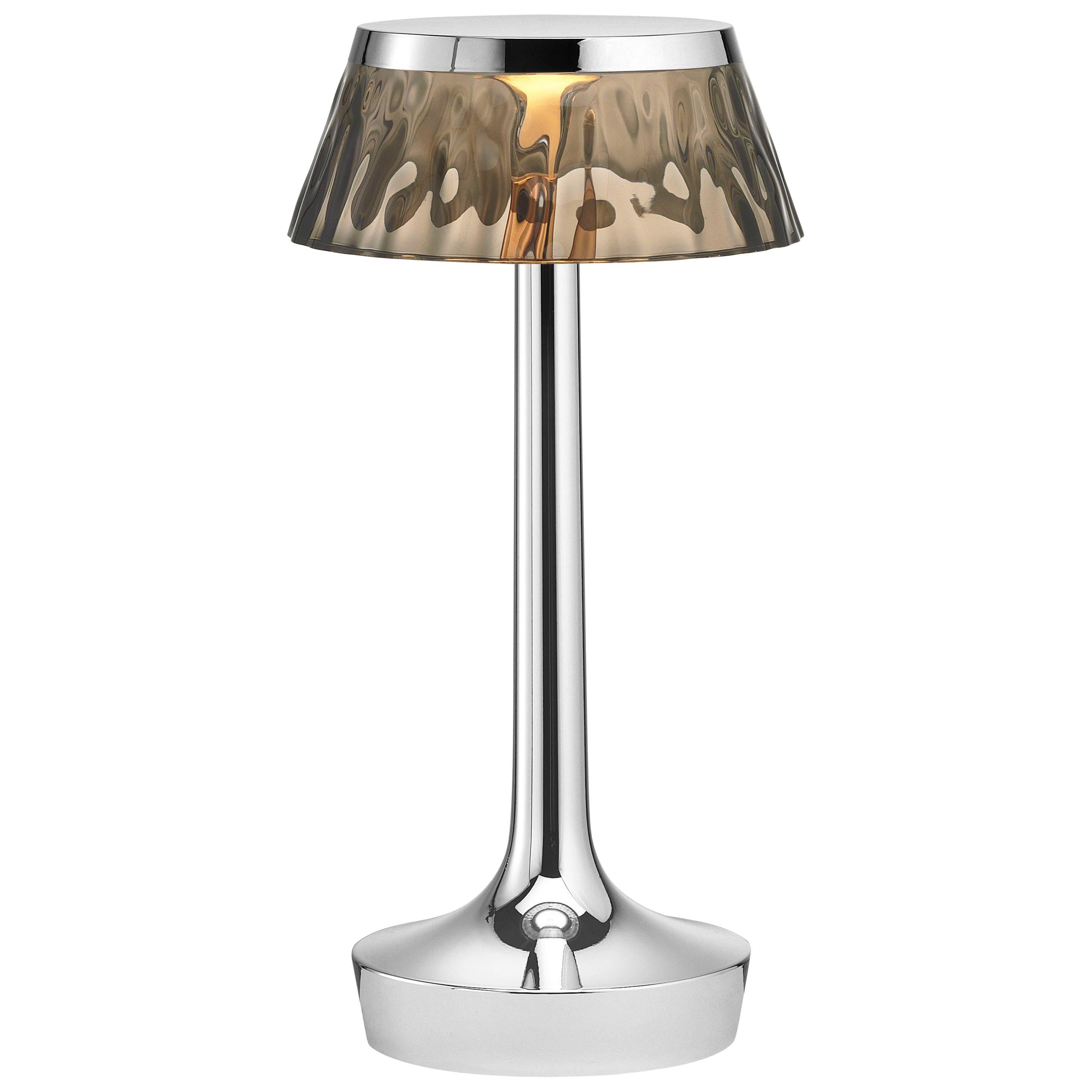 FLOS Bon Jour Unplugged Chrome Lamp w/ Fumee Crown by Philippe Starck For Sale