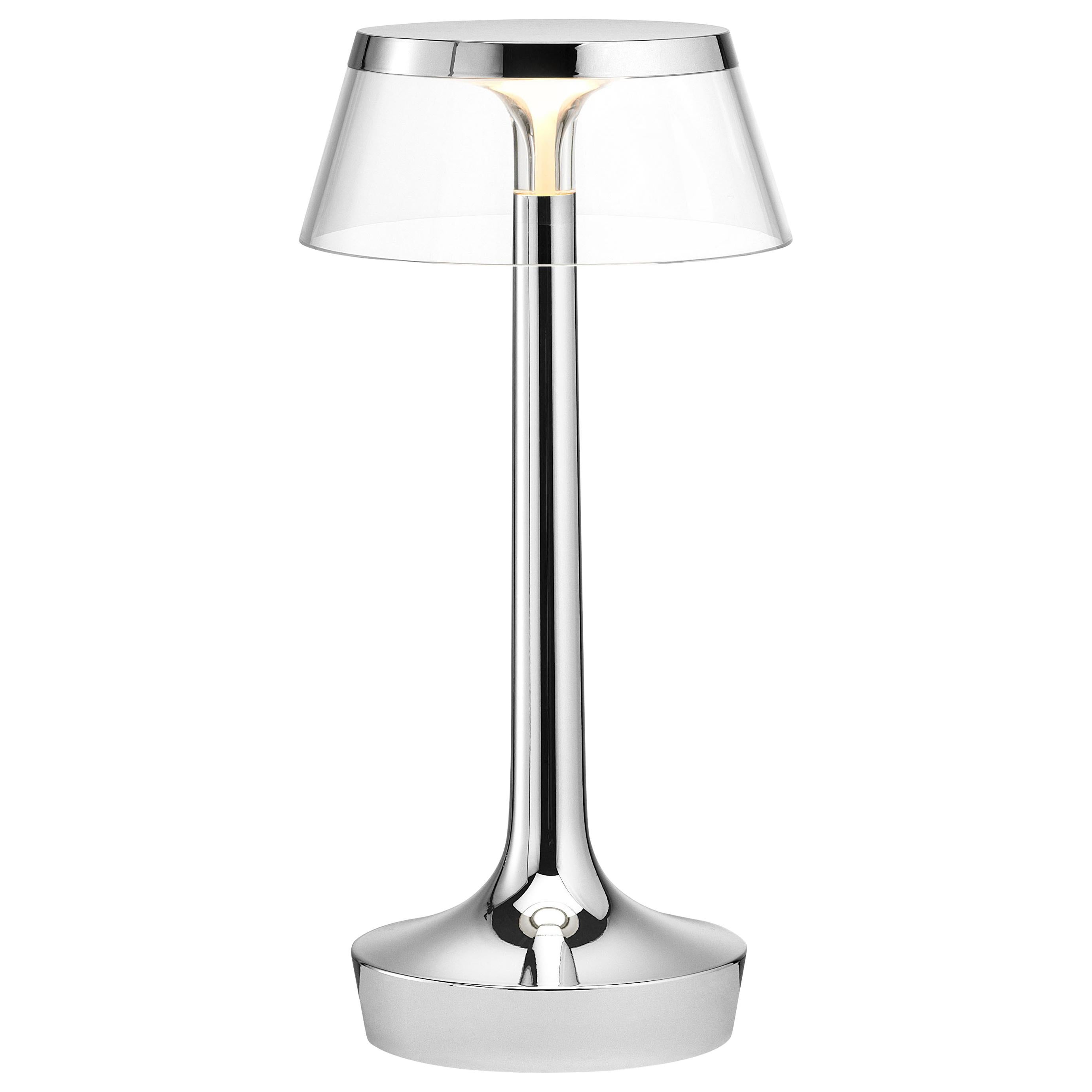 FLOS Bon Jour Unplugged Chrome Lamp w/ Transparent Crown by Philippe Starck