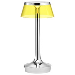 FLOS Bon Jour Unplugged Chrome Lamp w/ Yellow Crown by Philippe Starck