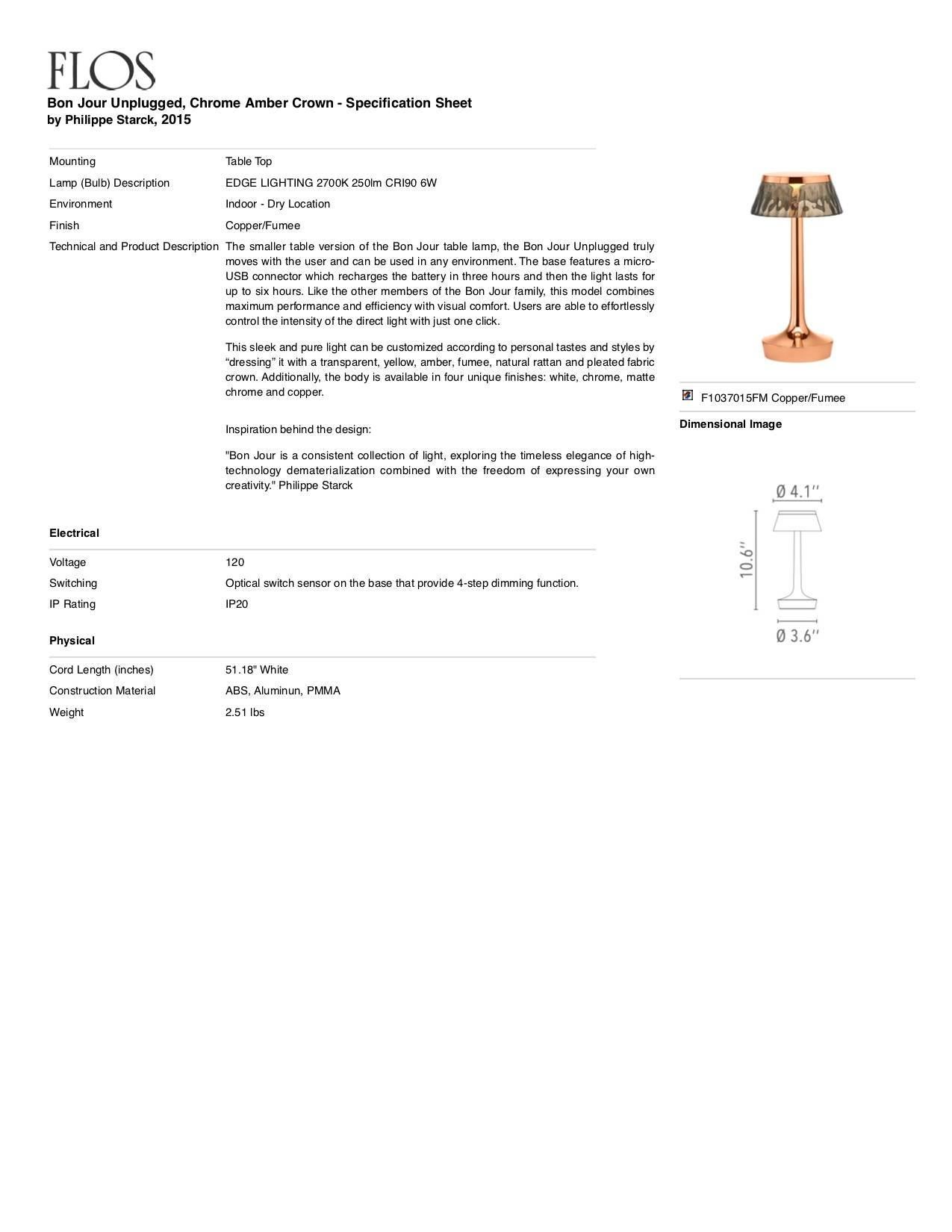 FLOS Bon Jour, ungelüftete Kupferlampe mit Bernsteinkrone von Philippe Starck (Italienisch) im Angebot