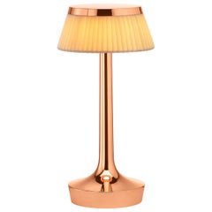 FLOS Bon Jour Unplugged Copper Lamp w/ Plisse Cloth Crown by Philippe Starck