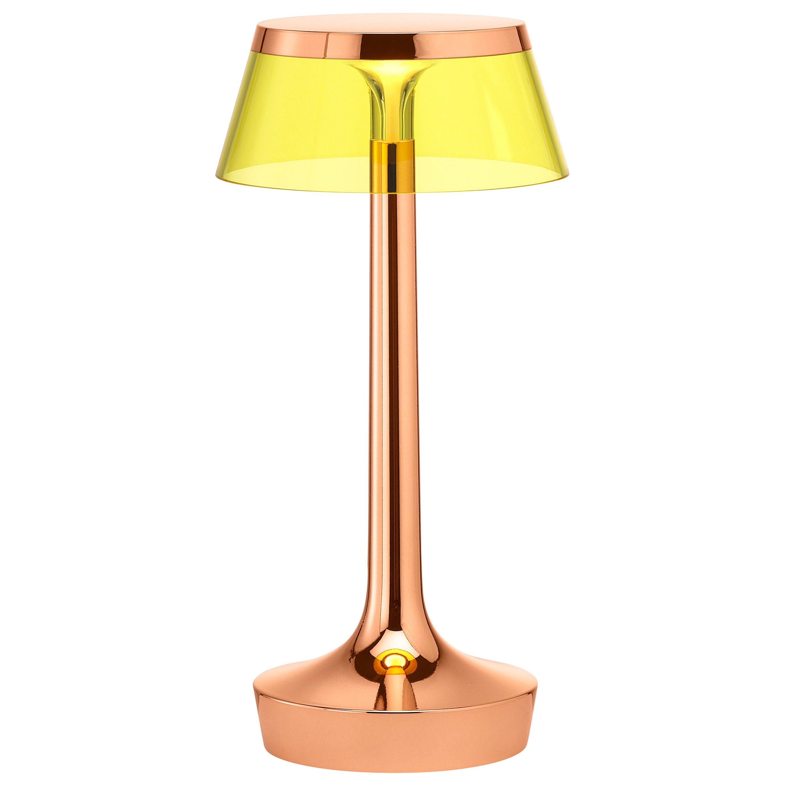 FLOS Bon Jour Unplugged Copper Lamp w/ Yellow Crown by Philippe Starck For Sale