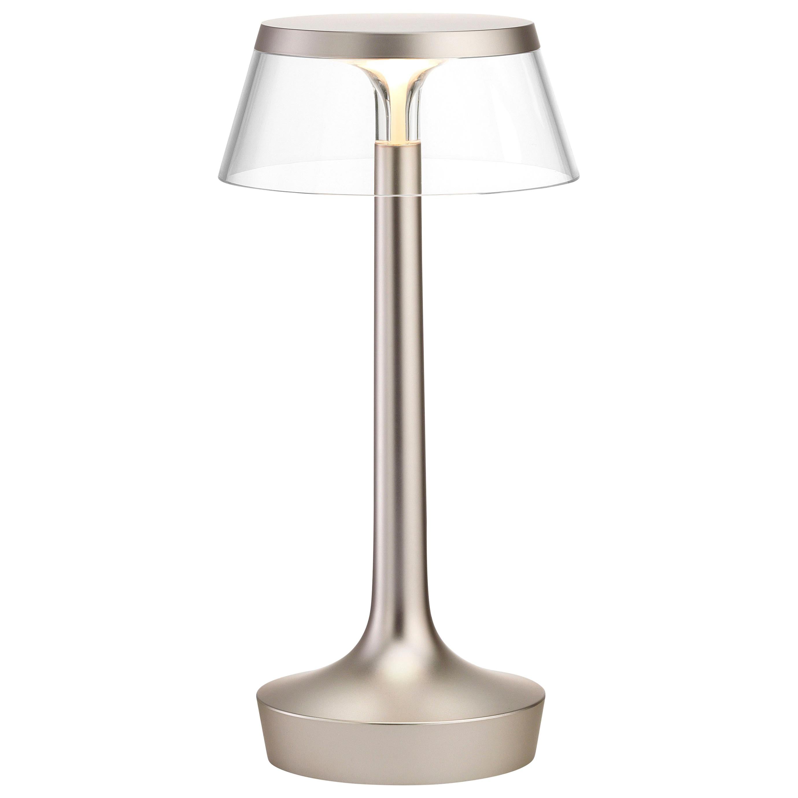 FLOS Bon Jour Unplugged Matte Chrome Lamp w/ Clear Crown by Philippe Starck For Sale