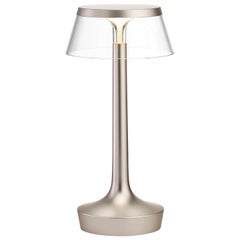 FLOS Bon Jour Unplugged Matte Chrome Lamp w/ Clear Crown by Philippe Starck
