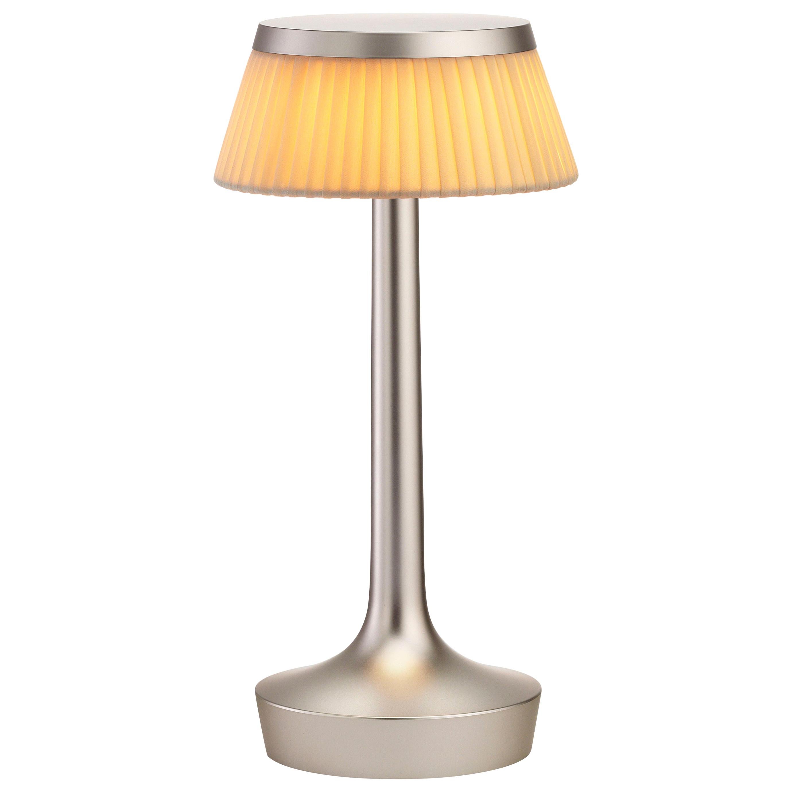 FLOS Bon Jour Unplugged Matte Chrome Lamp w/ Cloth Crown by Philippe Starck