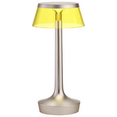 FLOS Bon Jour Unplugged Matte Chrome Lamp with Yellow Crown by Philippe Starck