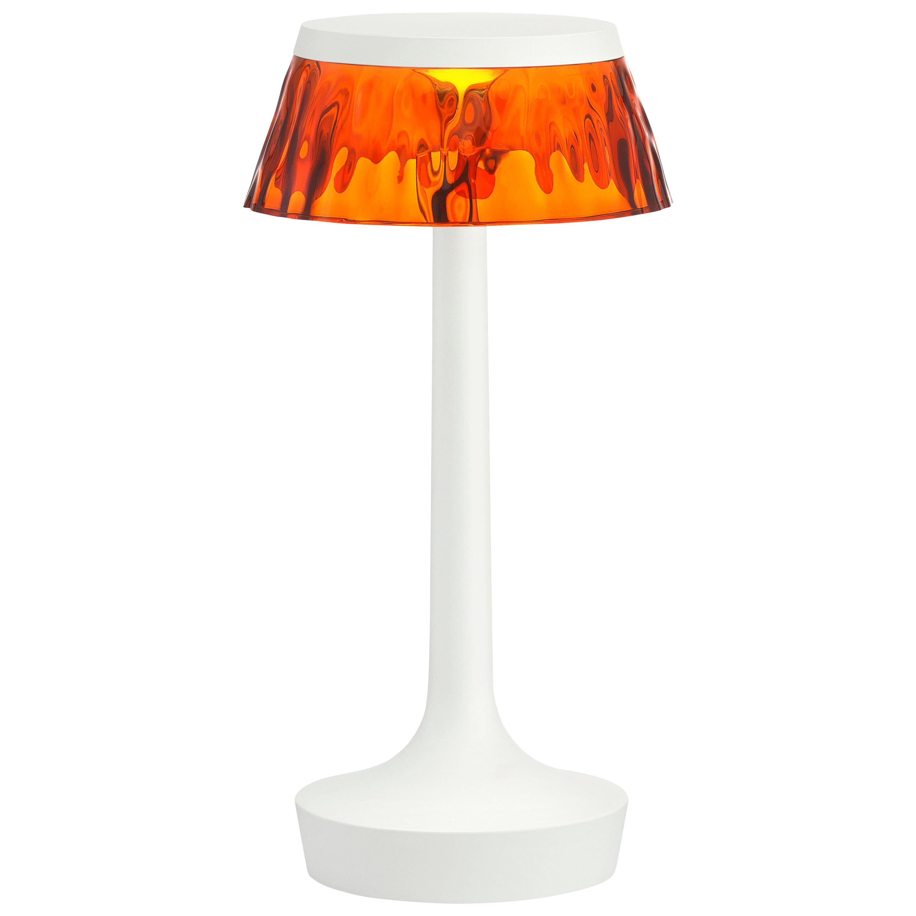 FLOS Bon Jour Unplugged White Lamp w/ Amber Crown by Philippe Starck