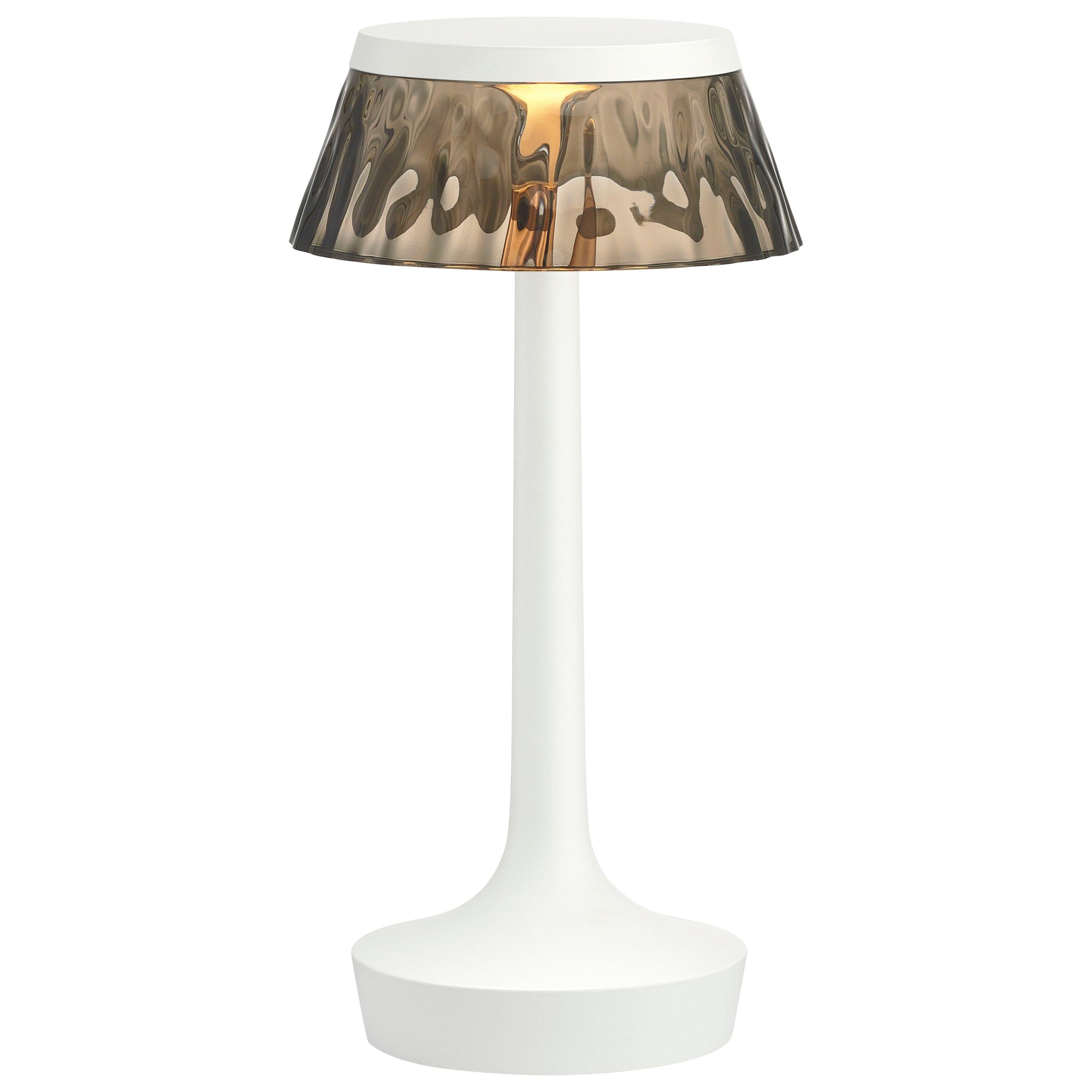 FLOS Bon Jour Unplugged White Lamp w/ Fumee Crown by Philippe Starck For Sale