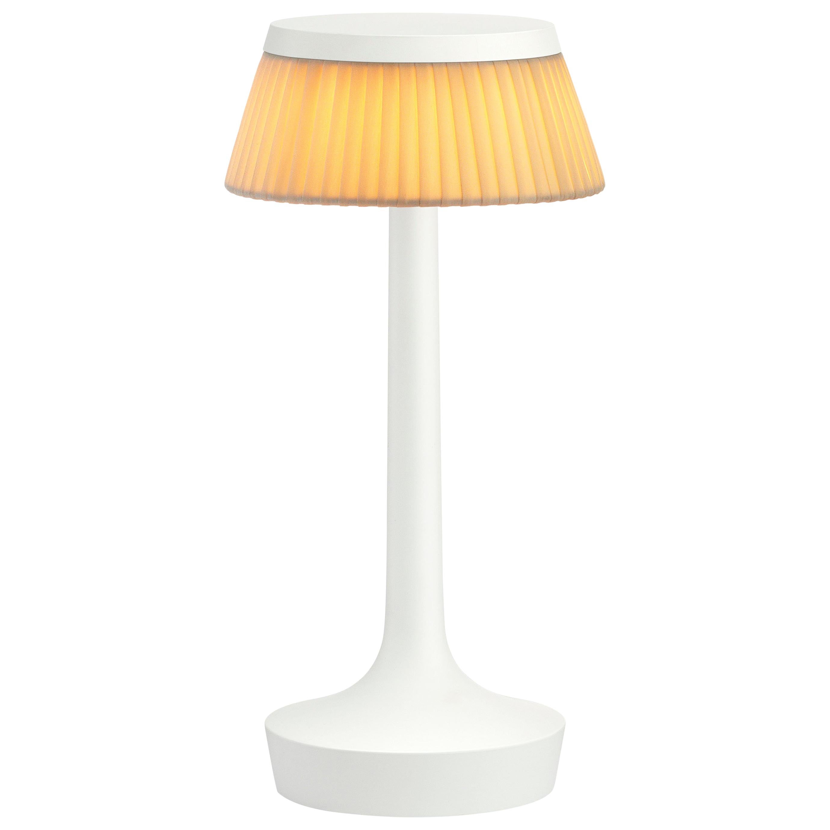 FLOS Bon Jour Unplugged White Lamp w/ Plisse Cloth Crown by Philippe Starck  For Sale at 1stDibs