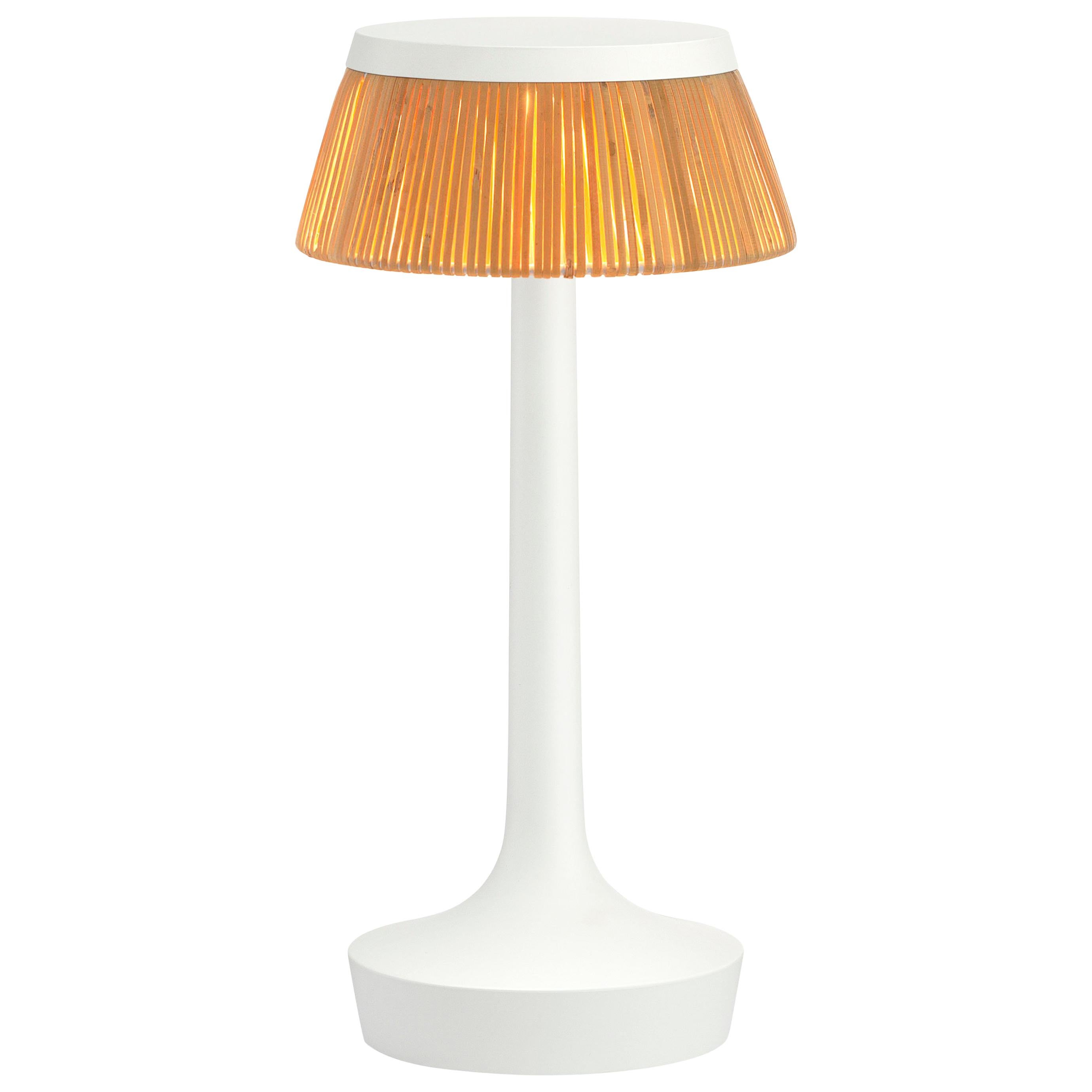 FLOS Bon Jour Unplugged White Lamp w/ Rattan Crown by Philippe Starck For Sale