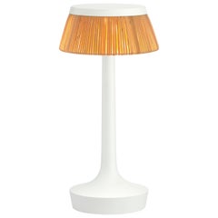 FLOS Bon Jour Unplugged Weiße Lampe mit Rattankrone von Philippe Starck