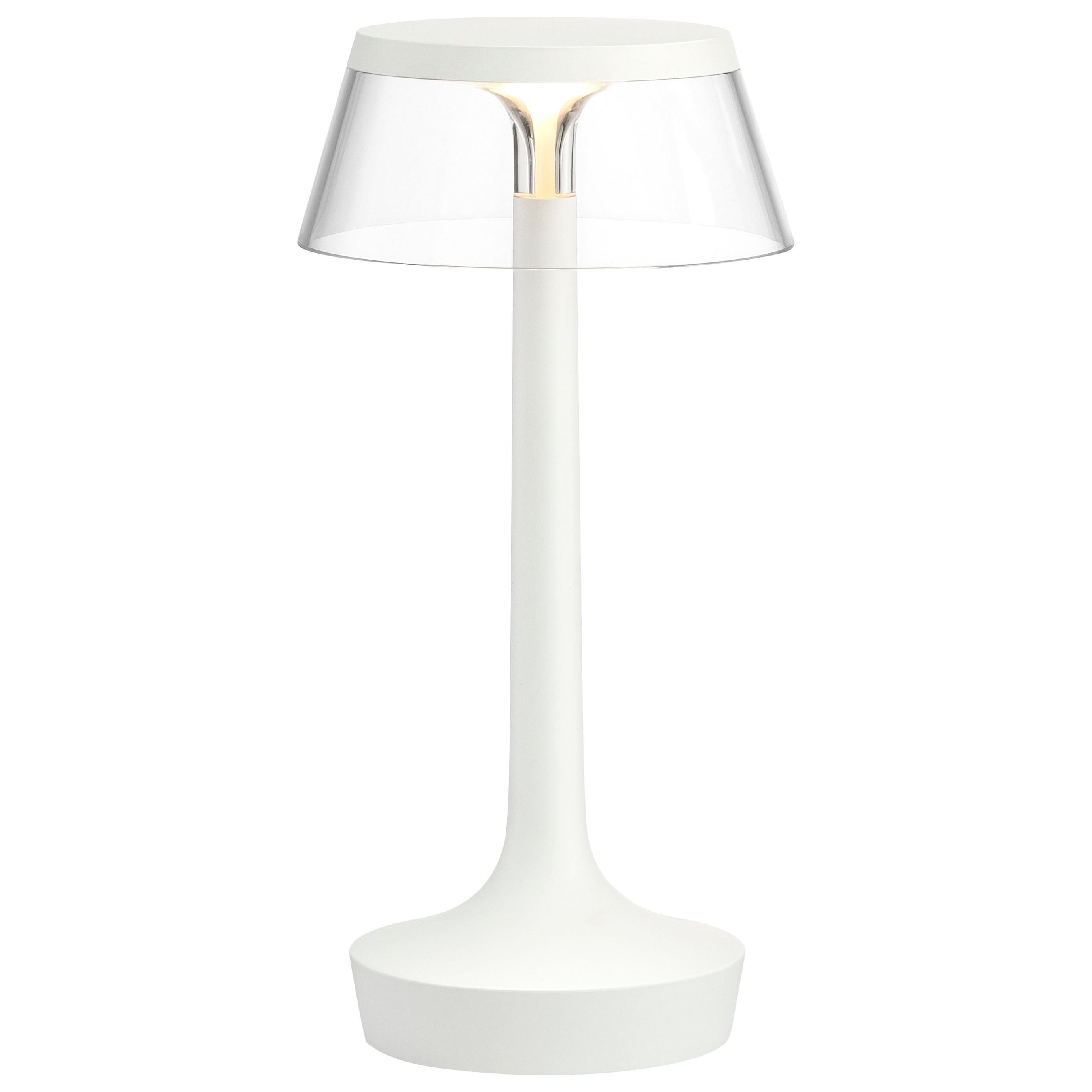 FLOS Bon Jour Unplugged White Lamp w/ Transparent Crown by Philippe Starck For Sale