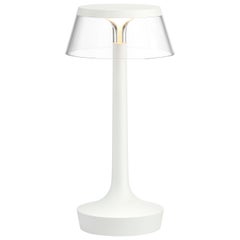 Vintage FLOS Bon Jour Unplugged White Lamp w/ Transparent Crown by Philippe Starck