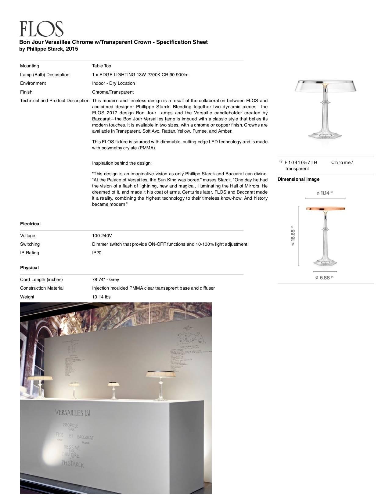 Italian FLOS Bon Jour Versailles Chrome Lamp w/ Transparent Crown by Philippe Starck For Sale