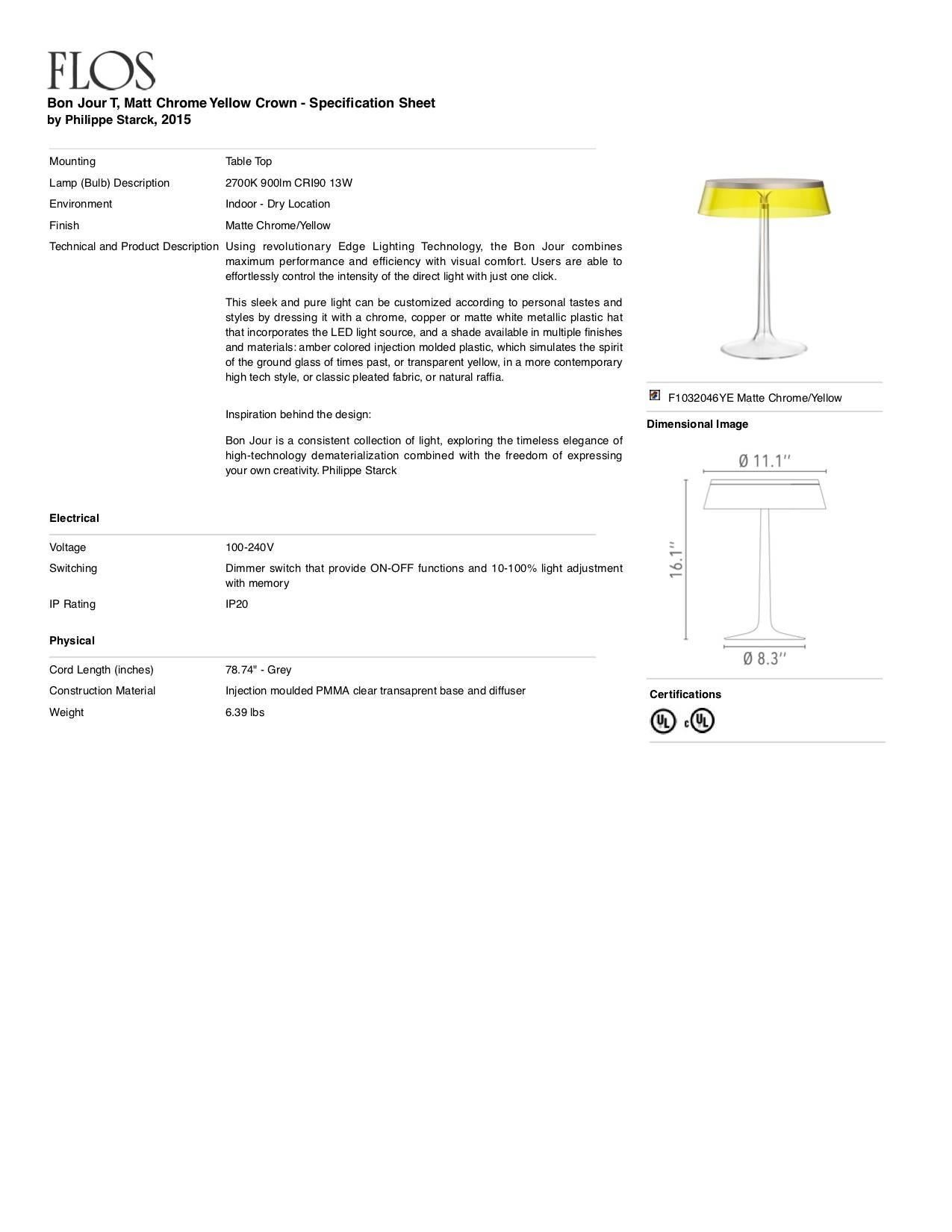 FLOS Bon Jour White Table Lamp w/ Yellow Crown by Philippe Starck In New Condition For Sale In Brooklyn, NY