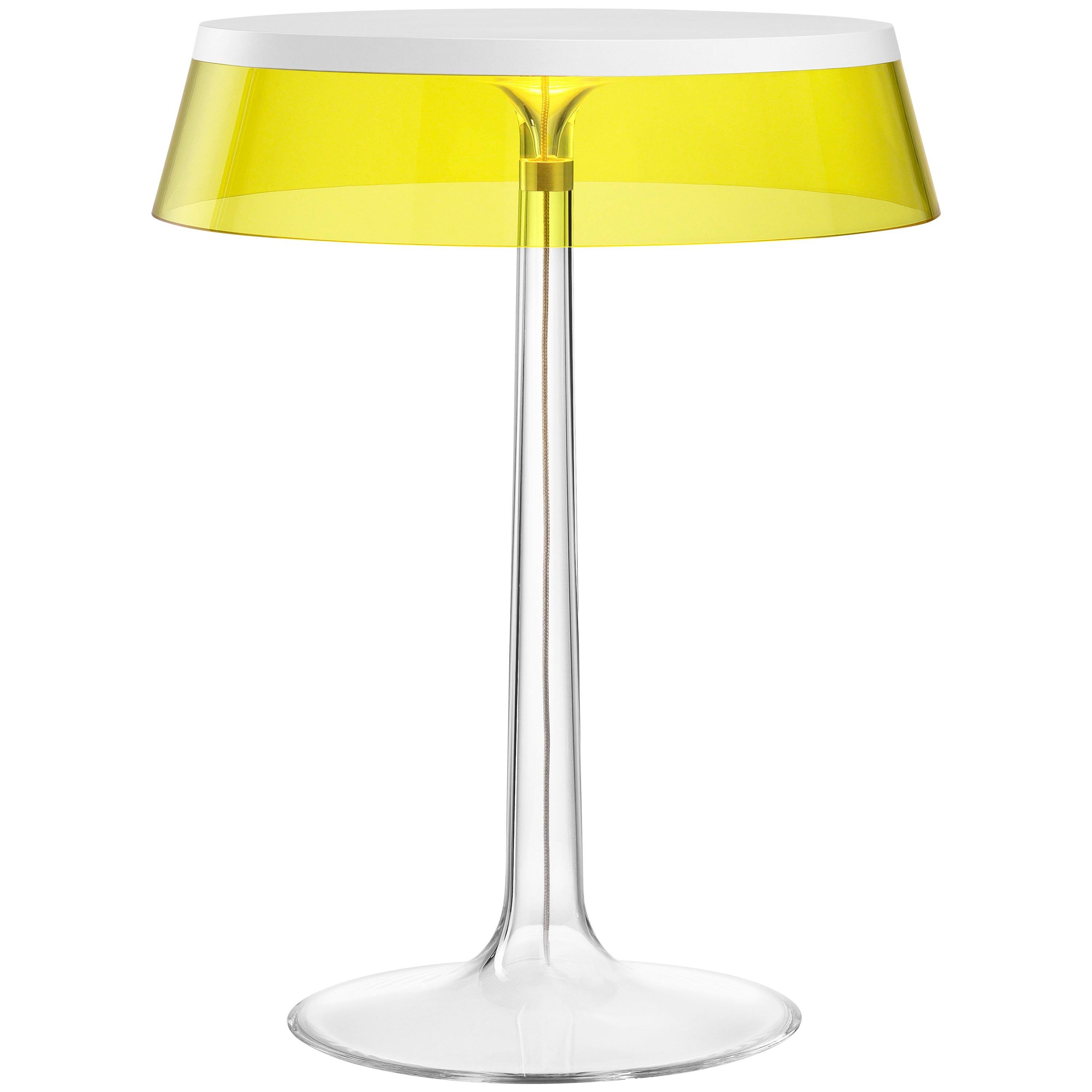 FLOS Bon Jour Weiße Tischlampe mit gelber Krone von Philippe Starck im Angebot